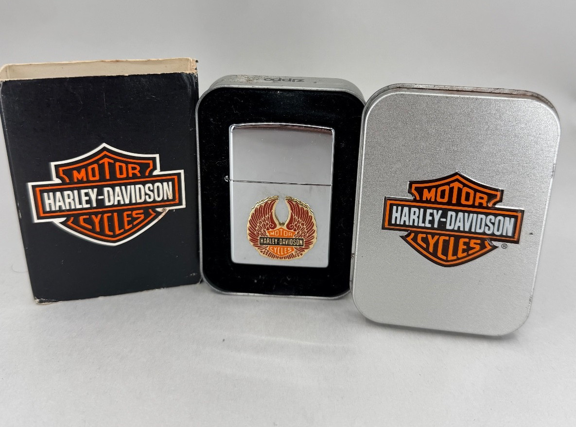 Vintage 1997 ZIPPO Harley Davidson Winged Eagle Emblem Lighter New in Box