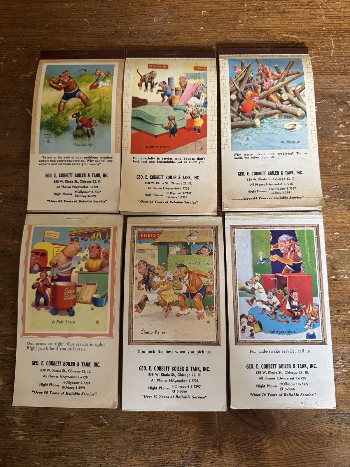 Vintage 1958–63 Corbett Chicago Memo Pads Lot 6 Monkey Ads Ephemera+ notes  