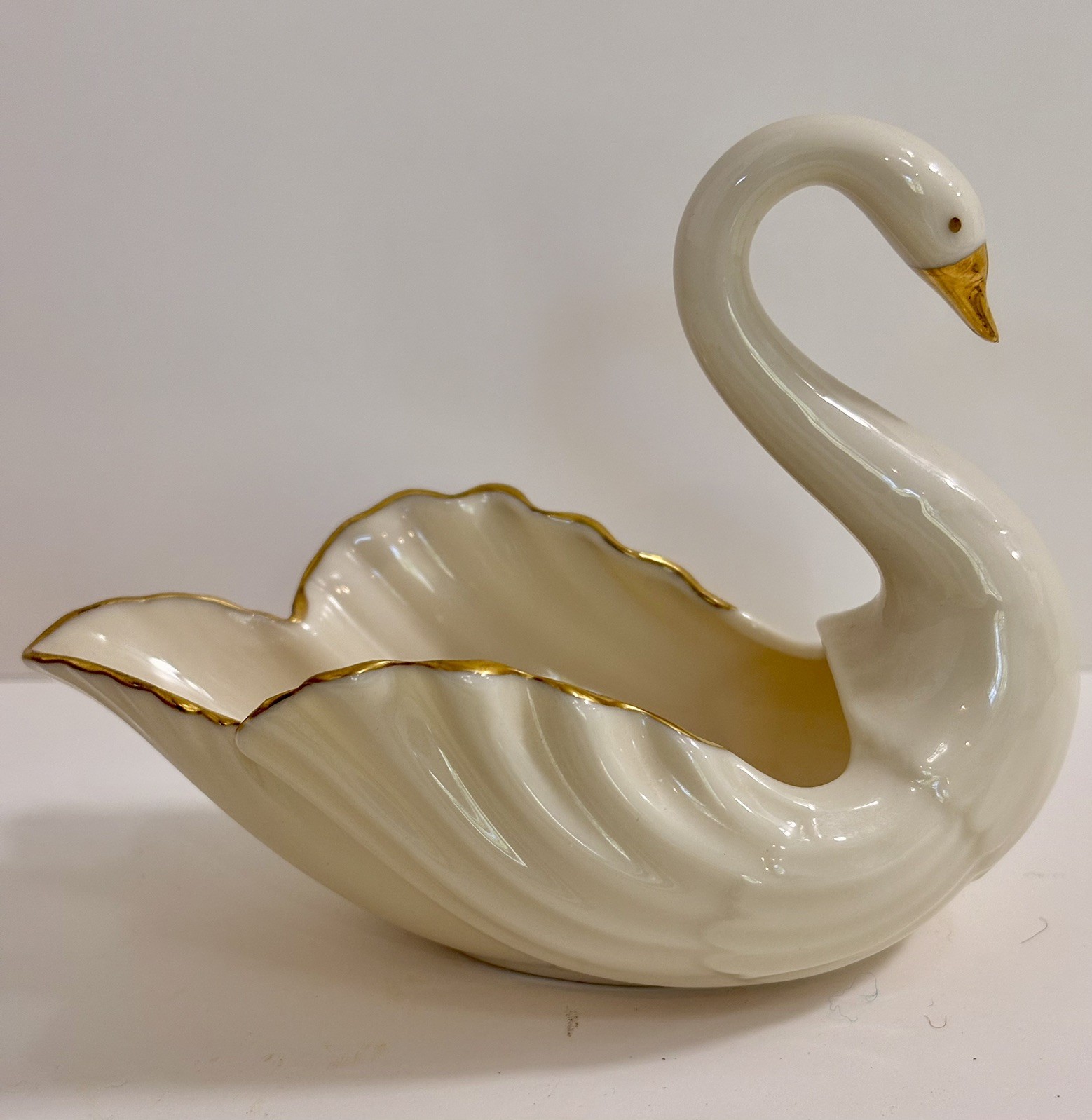 Vintage Lenox Porcelain Swan Trinket Dish Ivory Finish With 24K Gold Trim