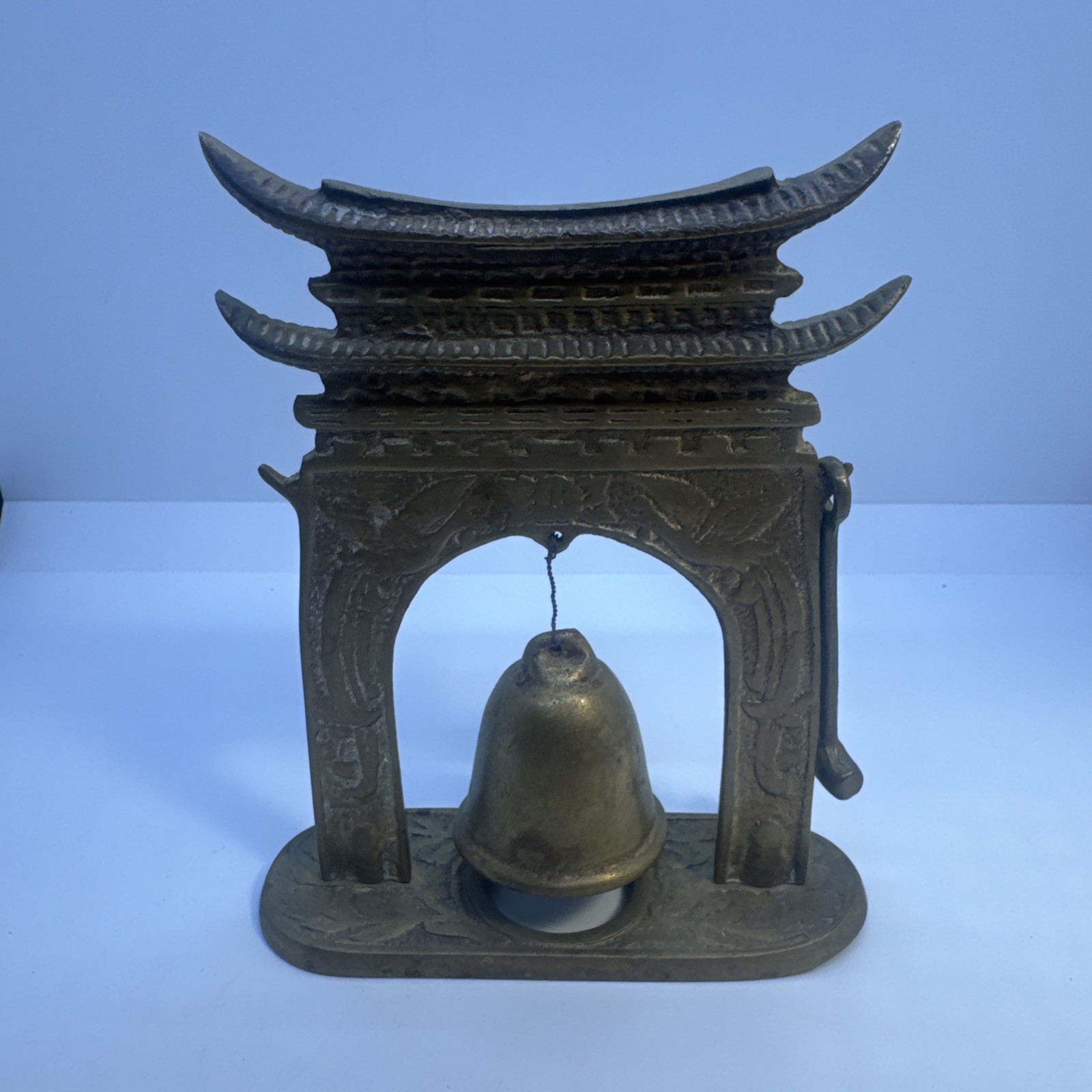 Vintage 70s Asian Pagoda Solid Cast Brass Made In Korea