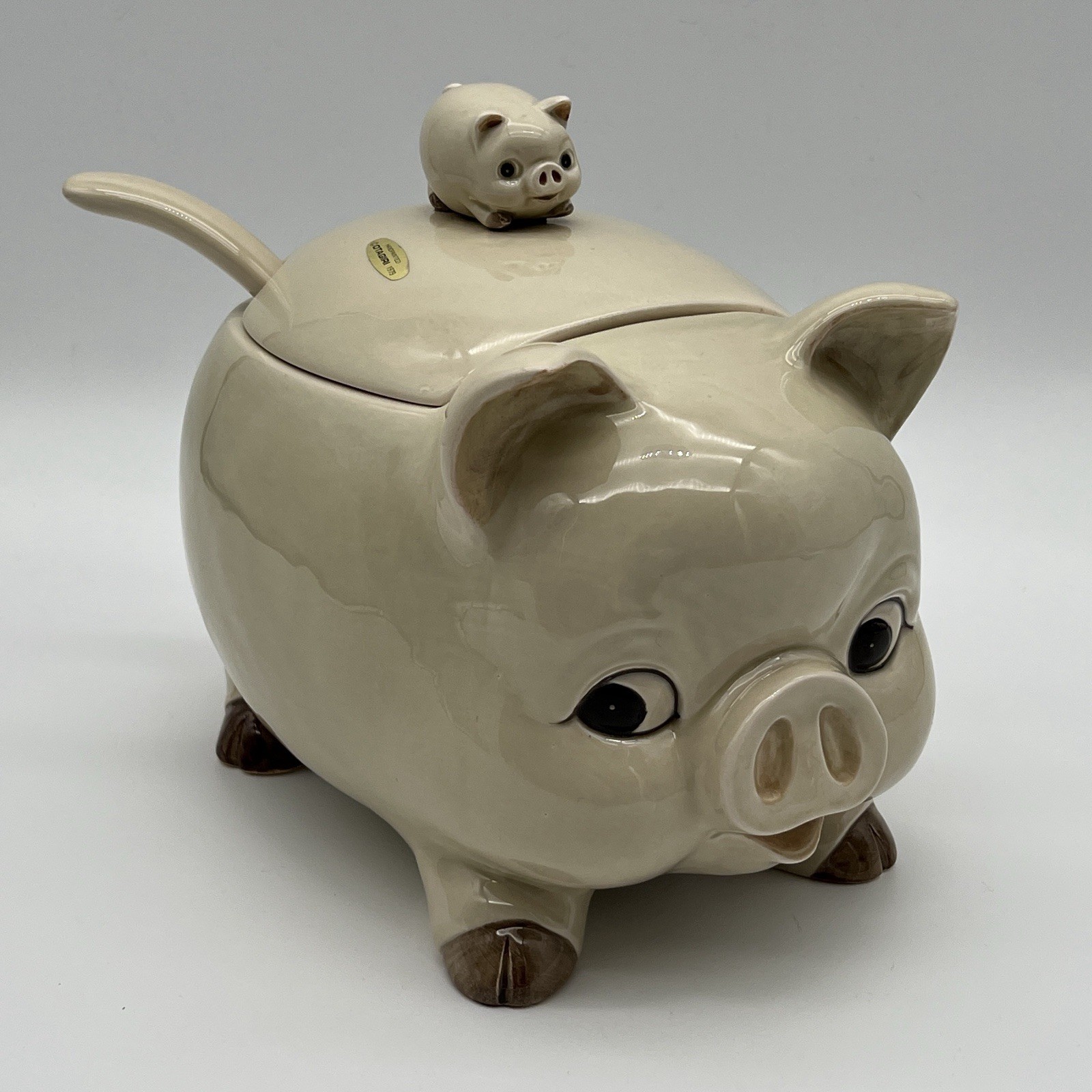 Vintage 1979 Otagiri Sow and Piglet Ceramic Soup Tureen Lid Ladle Japan Figural Vintage 1979 Otagiri Sow and Piglet Ceramic Soup Tureen Lid Ladle Japan Figural