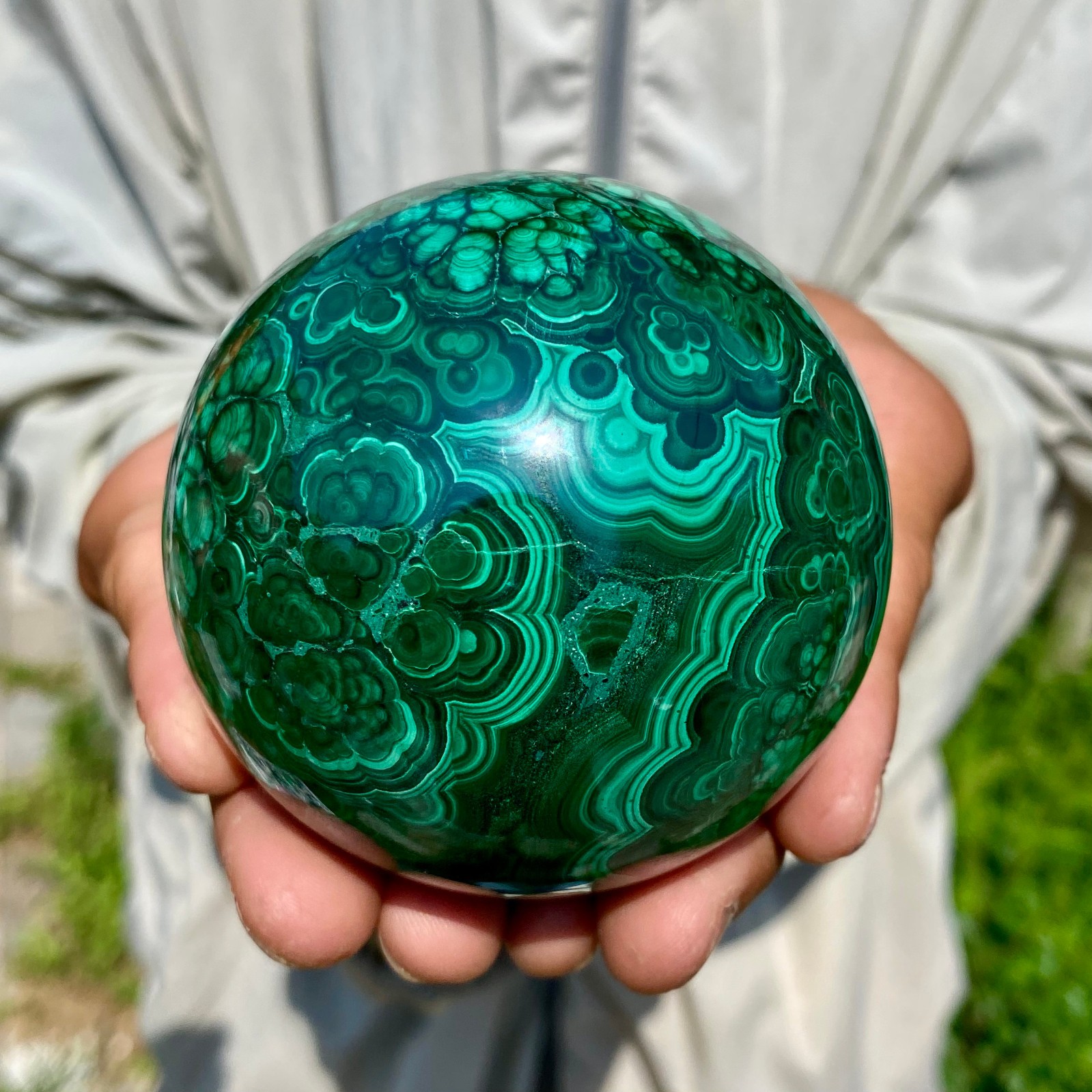 1.74LB Rare Natural Malachite quartz hand Carved sphere Crystal Healing Gem ball