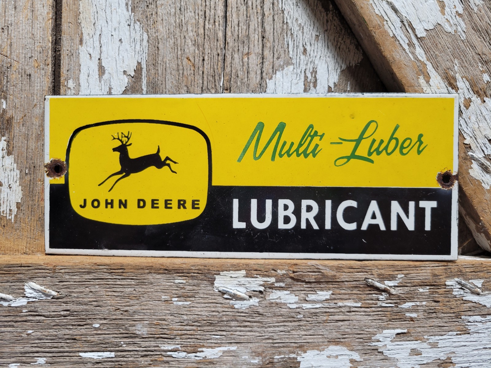 VINTAGE JOHN DEERE PORCELAIN SIGN OLD FARM TRACTOR EQUIPMENT LUBRICANTS RANCH