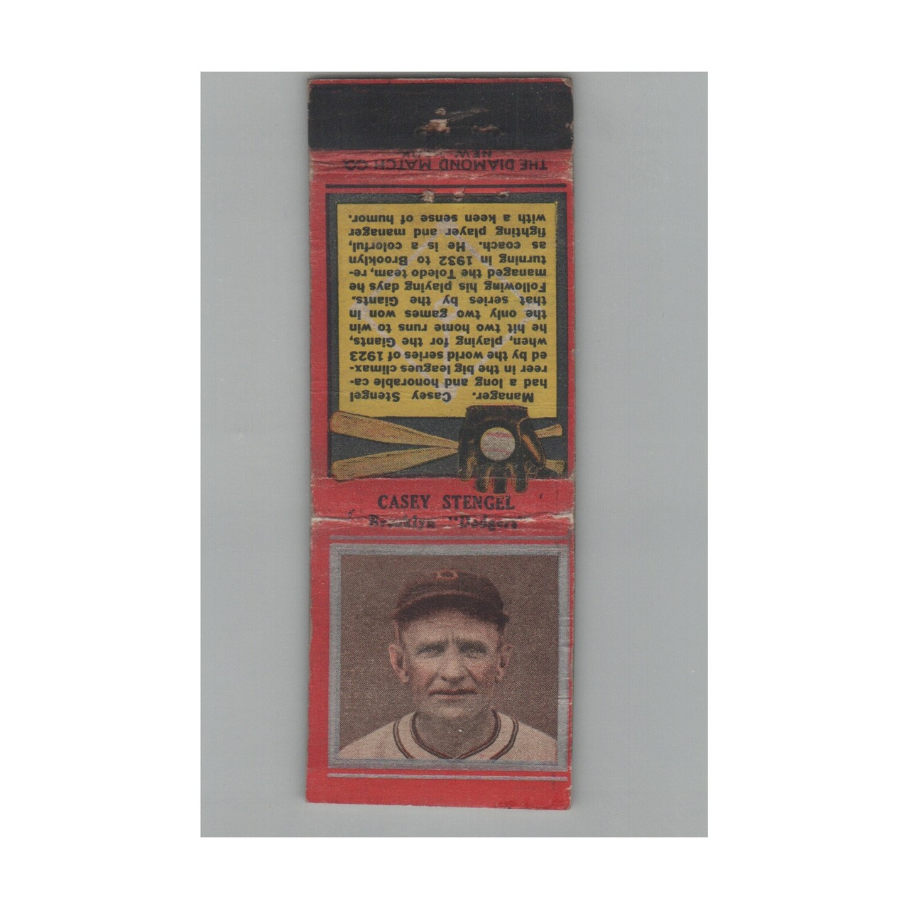 Matchbook Cover Casey Stengel Brooklyn Dodgers 1930s Baseball Hall Of Famer Matchbook Cover Casey Stengel Brooklyn Dodgers 1930s Baseball Hall Of Famer