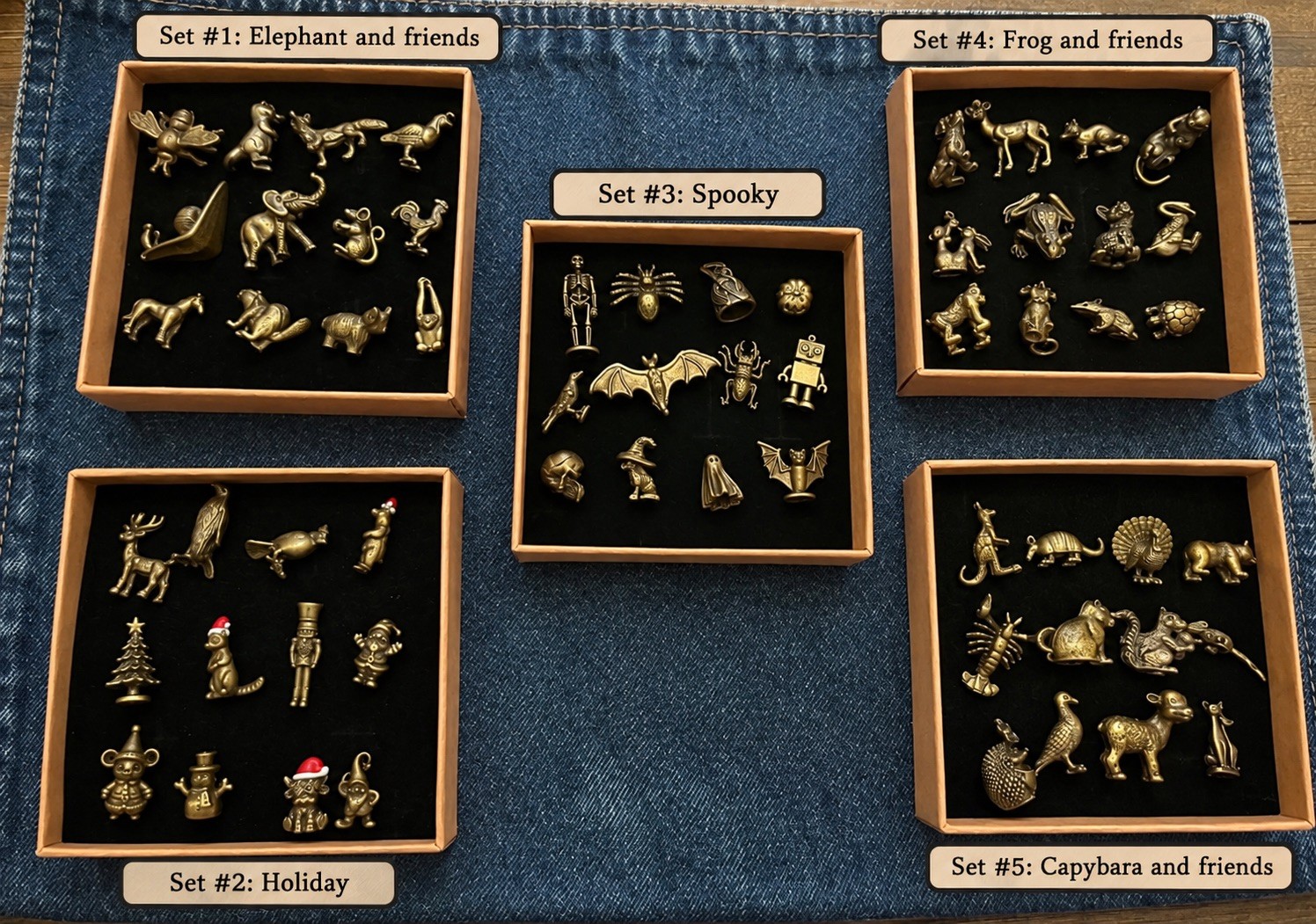 Huge metal trinket miniatures Lot Five sets of 12 Animals, holiday, Halloween Huge metal trinket miniatures Lot Five sets of 12 Animals, holiday, Halloween