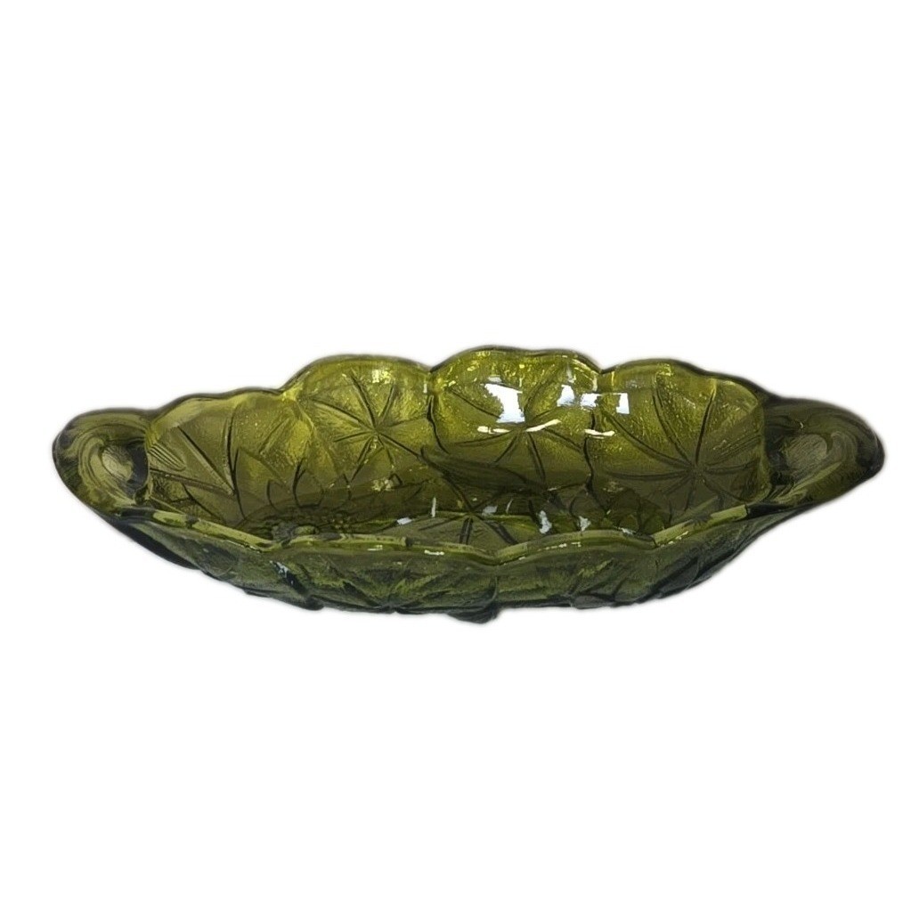 VTG Indiana Glass Lily Pons Relish Dish Avocado Green Oval Divided Candy Bowl 9\