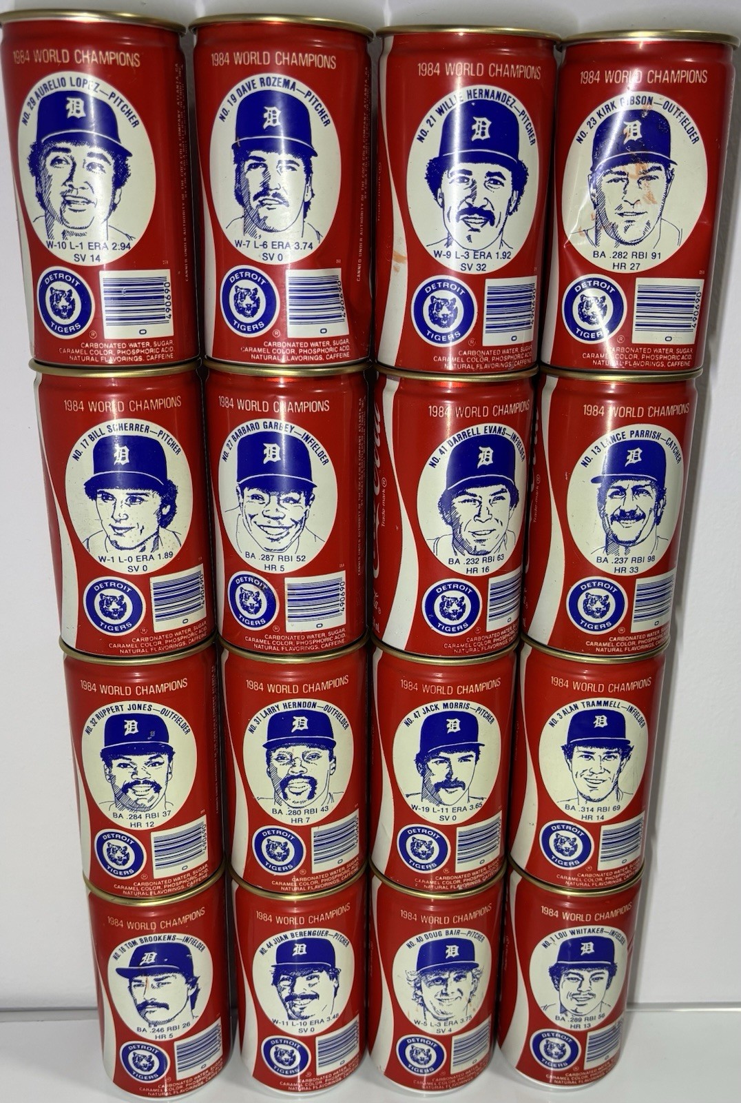 16 Vintage 1984 Detroit Tigers World Champions Coca Cola Cans Gibson Trammell