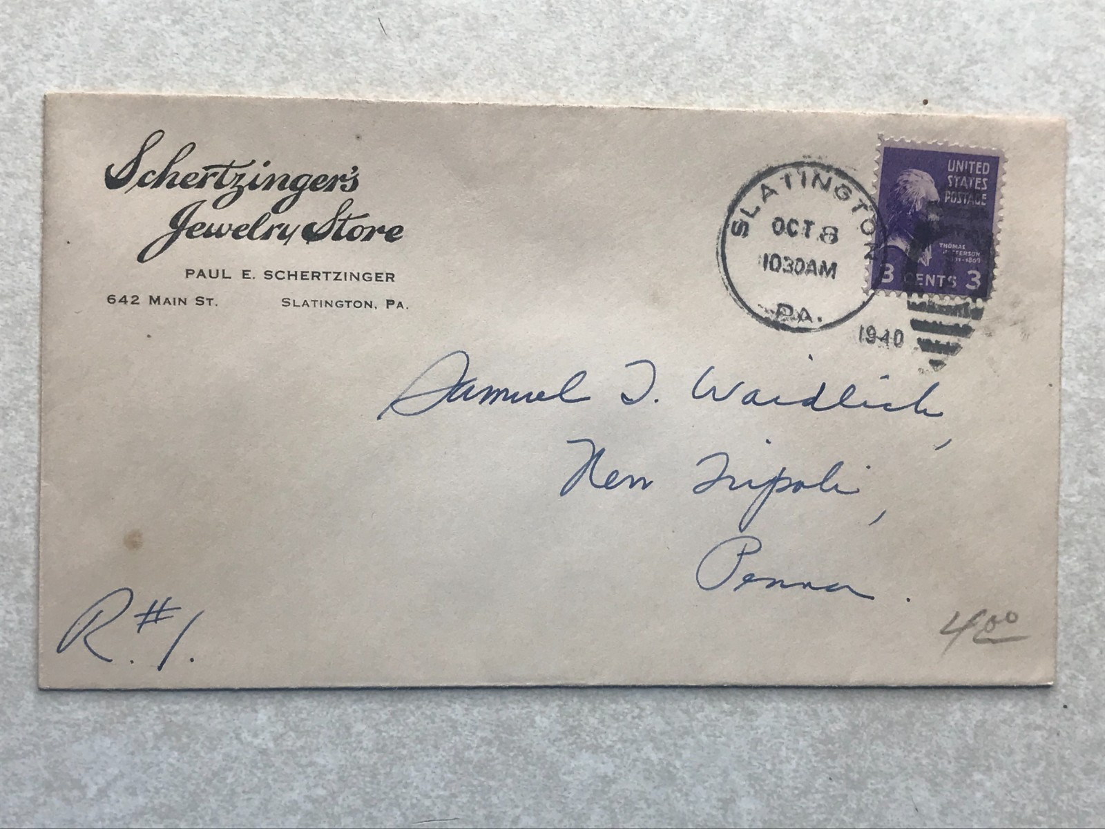 Schertzinger Jewelry Store Slatington PA Envelope Letterhead Postal Cover EN3371 Schertzinger Jewelry Store Slatington PA Envelope Letterhead Postal Cover EN3371