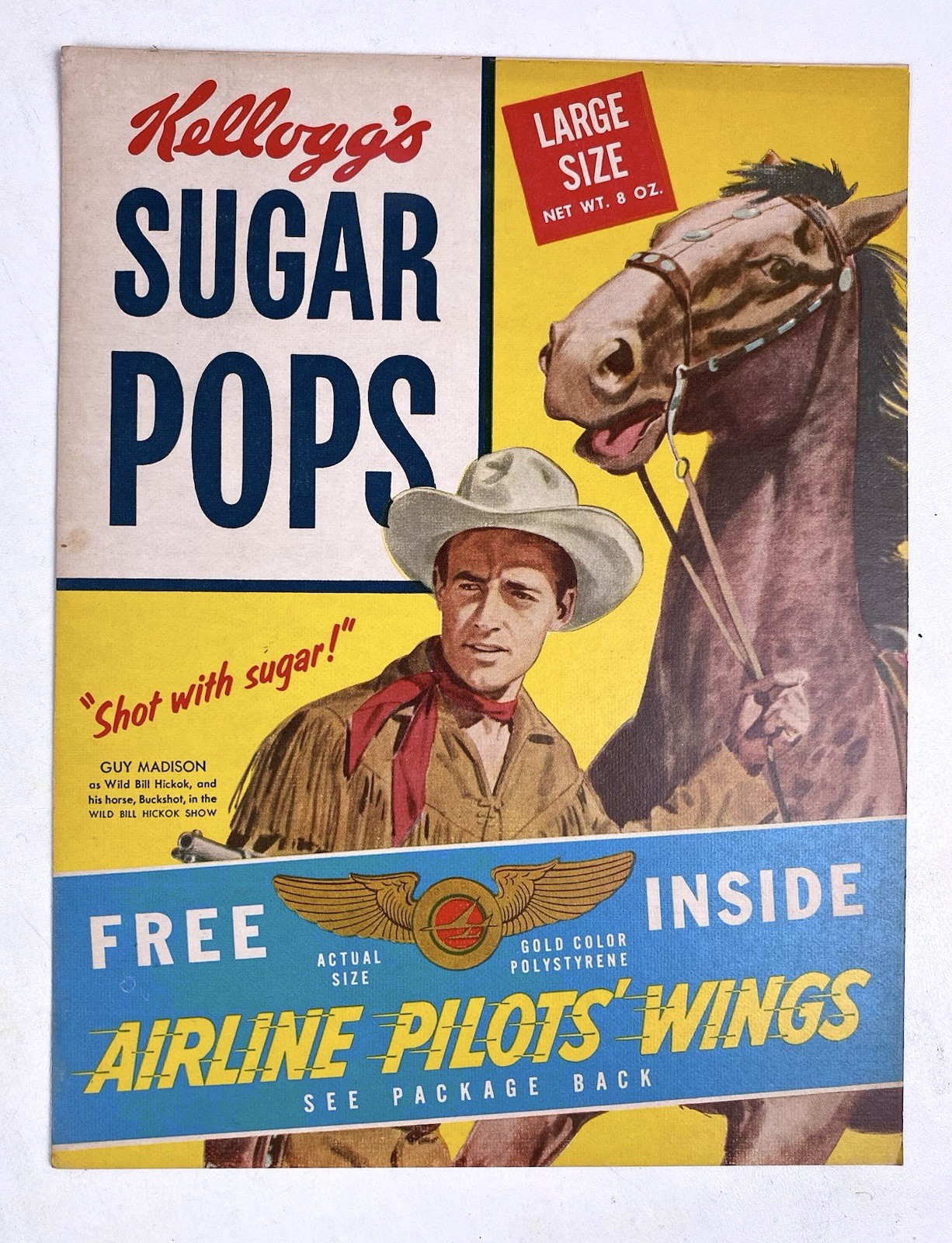 RARE Vintage Kellogg\'s 1956 Sugar Pops w/Airline Pilots Wings ~ Front Panel Only