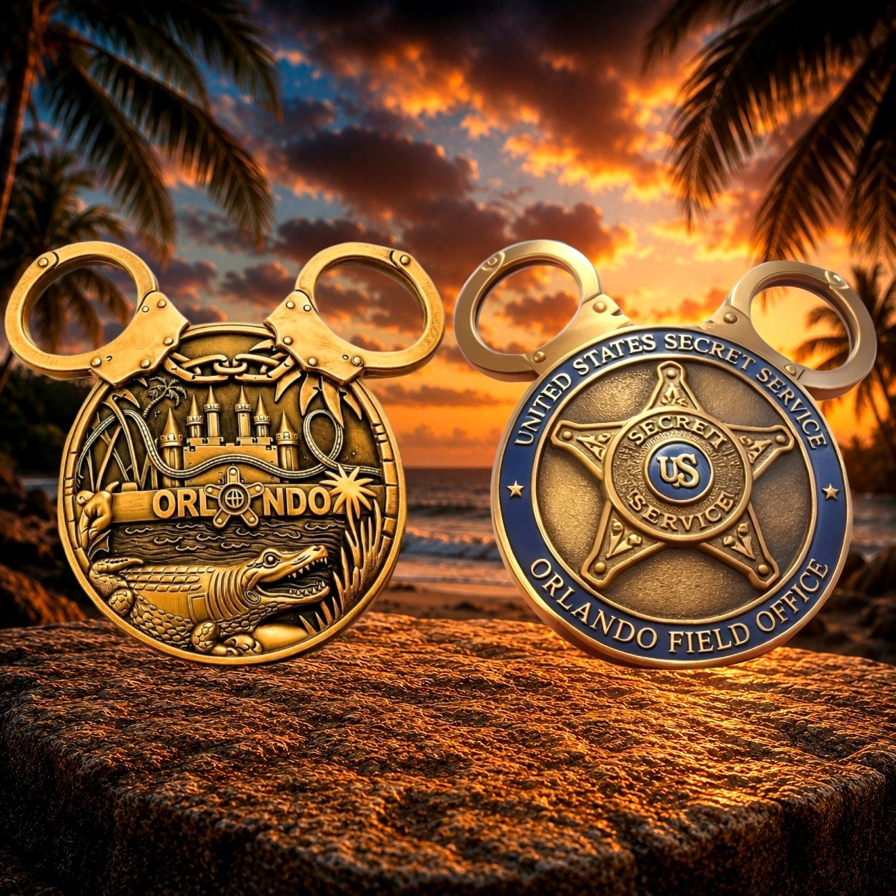 🔥Walt Disneyworld Mickey Ears Gold Disney Challenge Coin U.S. Secret Service