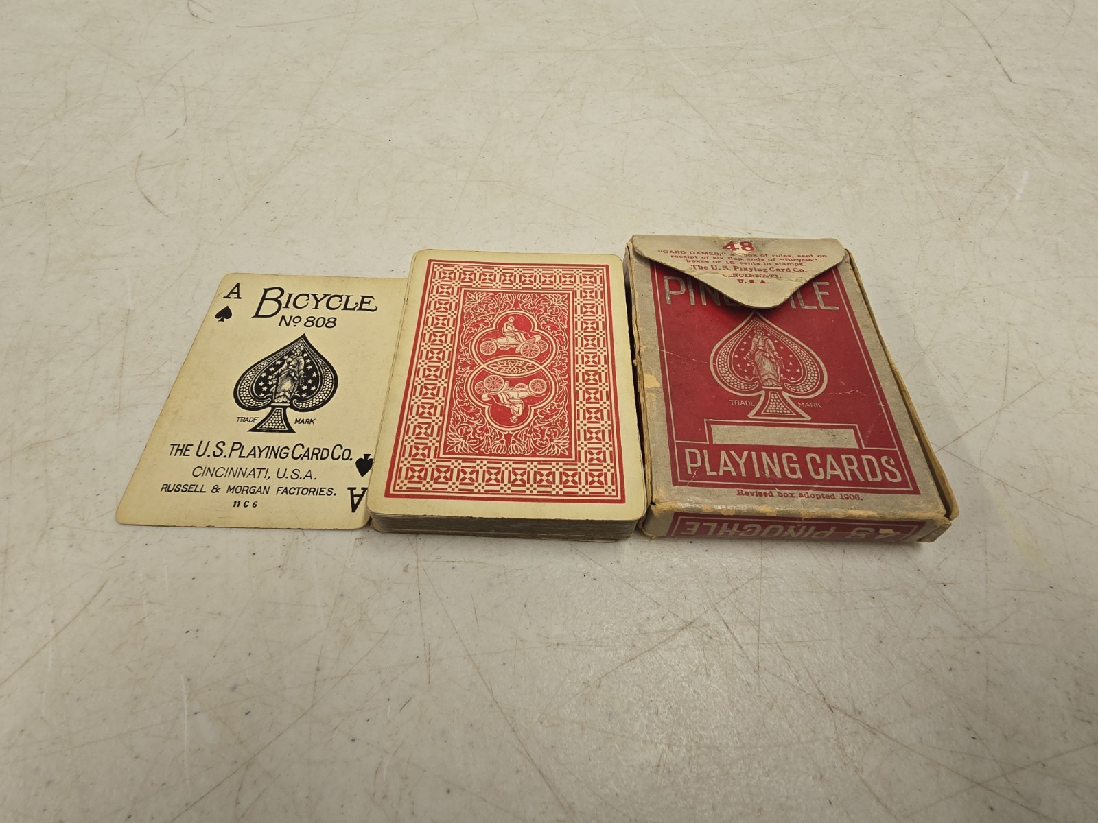 Antique 1906-1913 US Playing Card Co Bicycle 808 Red Mobile No 2 Back Deck & Box Antique 1906-1913 US Playing Card Co Bicycle 808 Red Mobile No 2 Back Deck & Box
