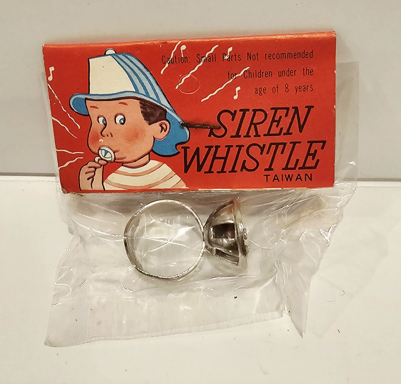 SIREN WHISTLE METAL RING FIREMAN DIME STORE 1960s ORIGINAL IN PACKAGE 