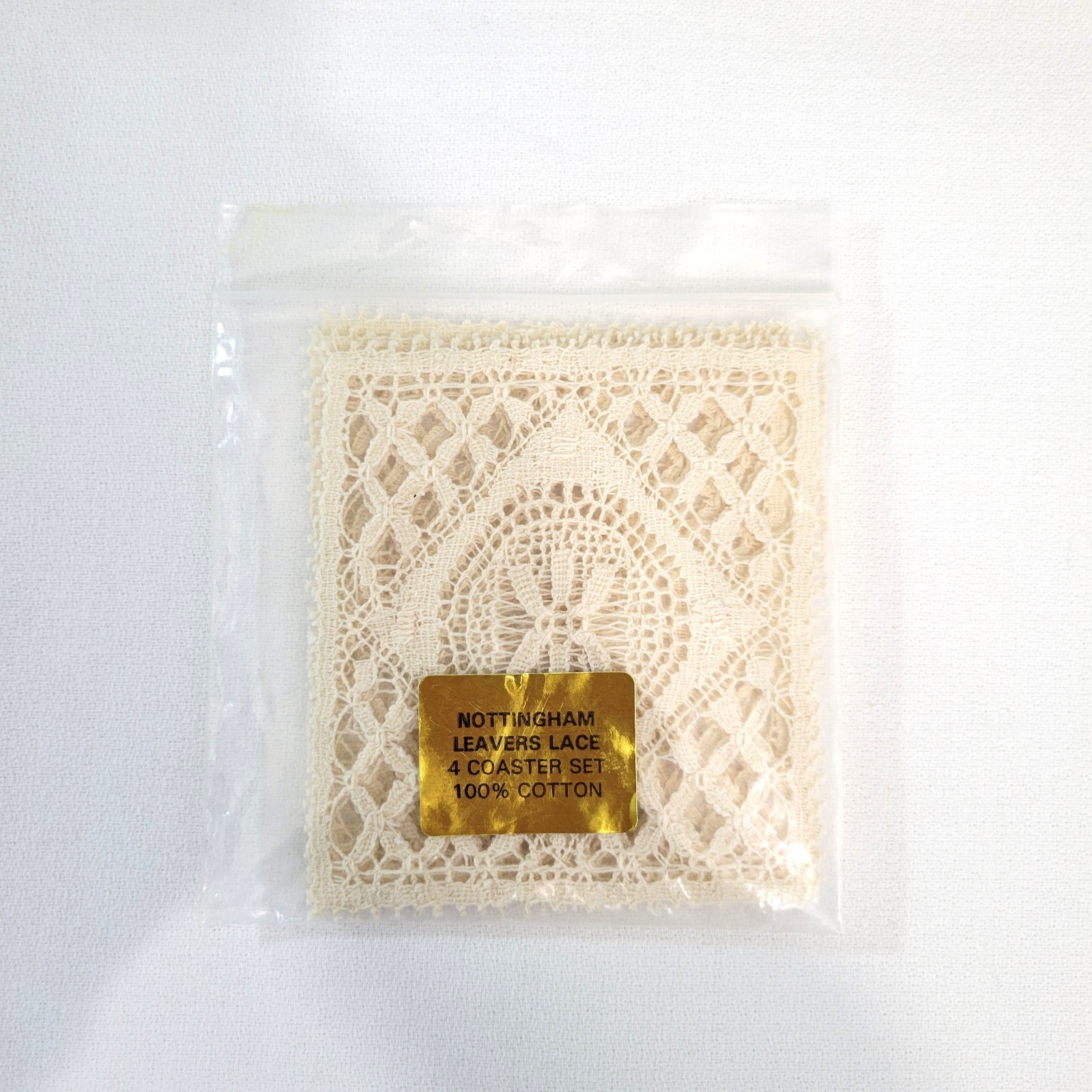 Vintage Nottingham Leavers Lace Coasters - Set of 4 - 100% Cotton - New in Pack Vintage Nottingham Leavers Lace Coasters - Set of 4 - 100% Cotton - New in Pack