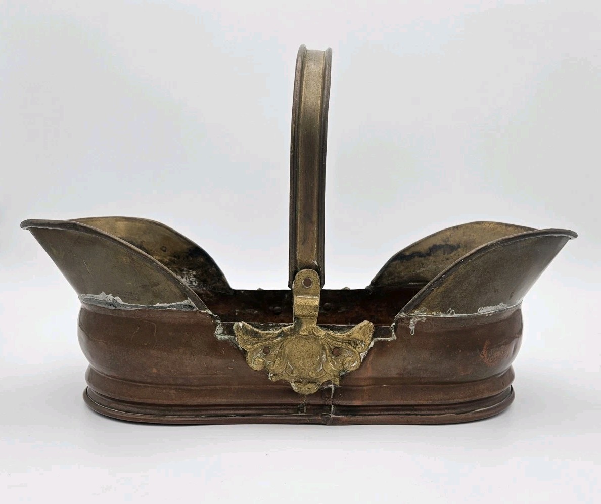 Vintage Dutch Copper & Brass Basket Planter Fireside Rustic Patina Home Decor Vintage Dutch Copper & Brass Basket Planter Fireside Rustic Patina Home Decor