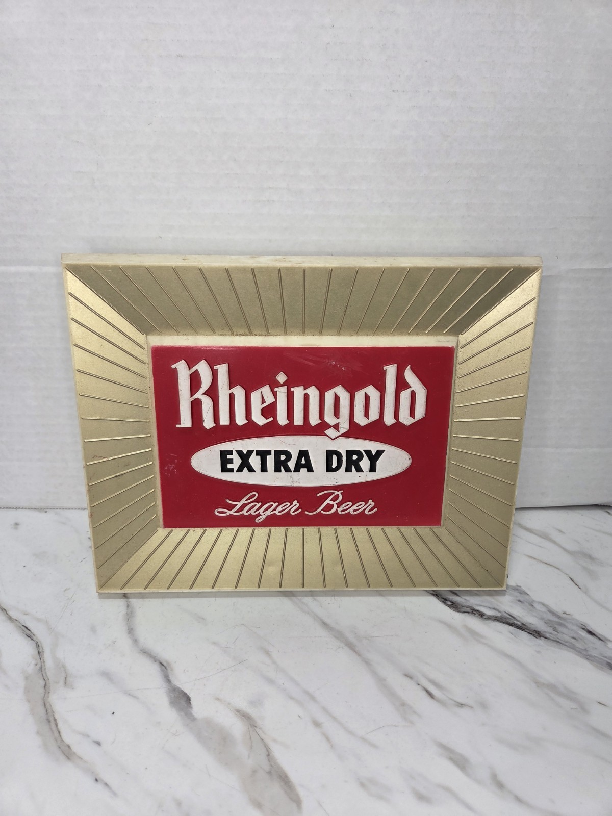 Vintage Rheingold Beer Plastic Sign Bar Pub Tavern Easelback Display Man Cave 