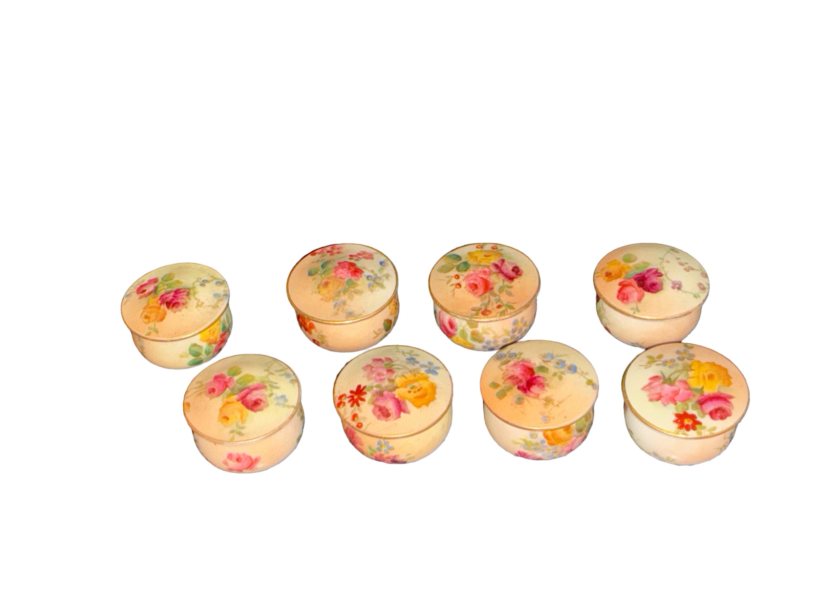 ROYAL WORCESTER BLUSH IVORY — SET OF 8 MINIATURE LIDDED TRINKET BOXES