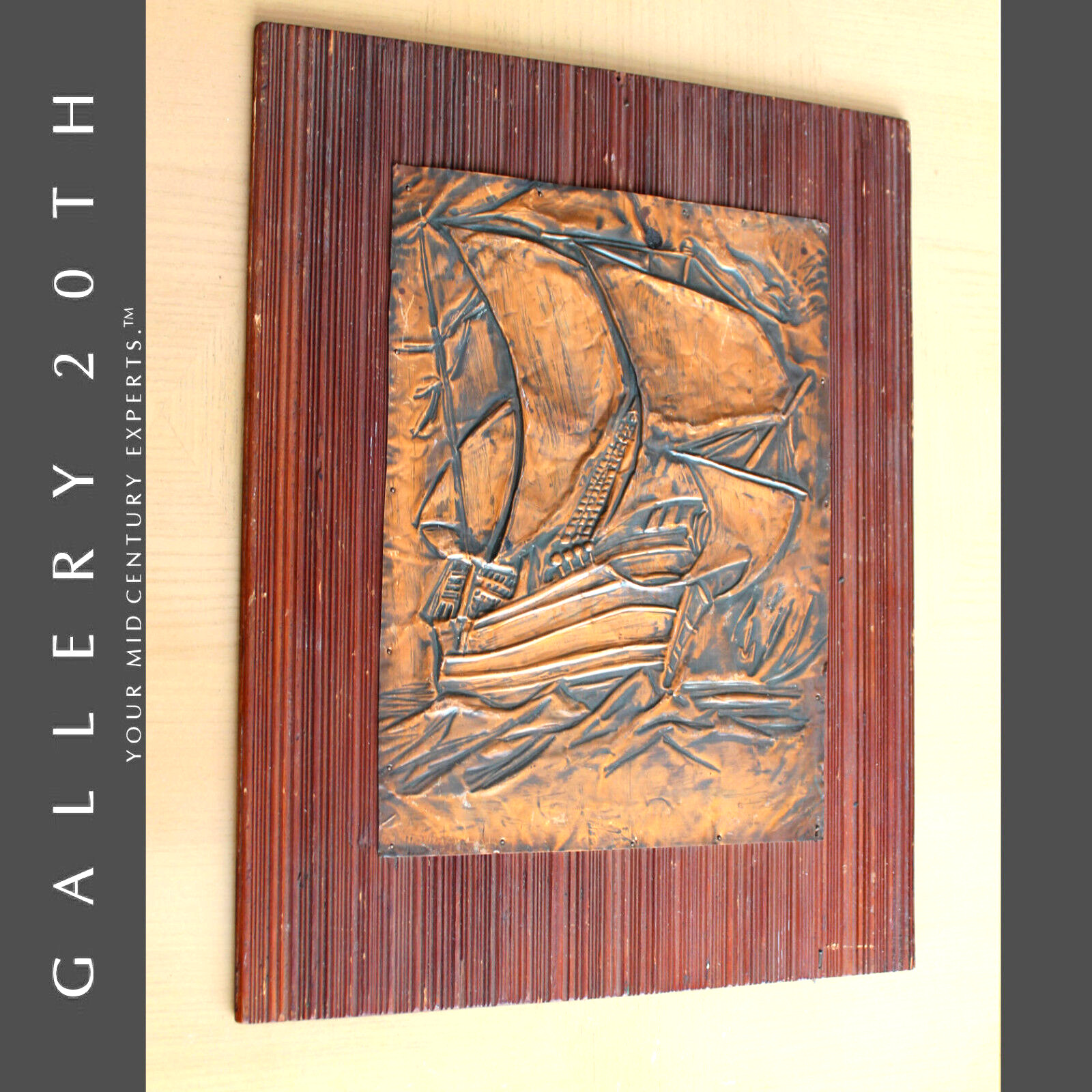 NICE VTG HAND HAMMERED SHIP COPPER ORIG WALL ART 50\'S 60\'S MID CENTURY MODERN