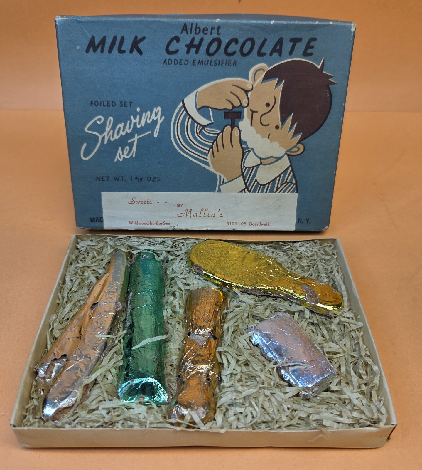 Vintage 1950's ALBERT Chocolate Candy SHAVING SET Unused NOS Mallins Wildwood NJ