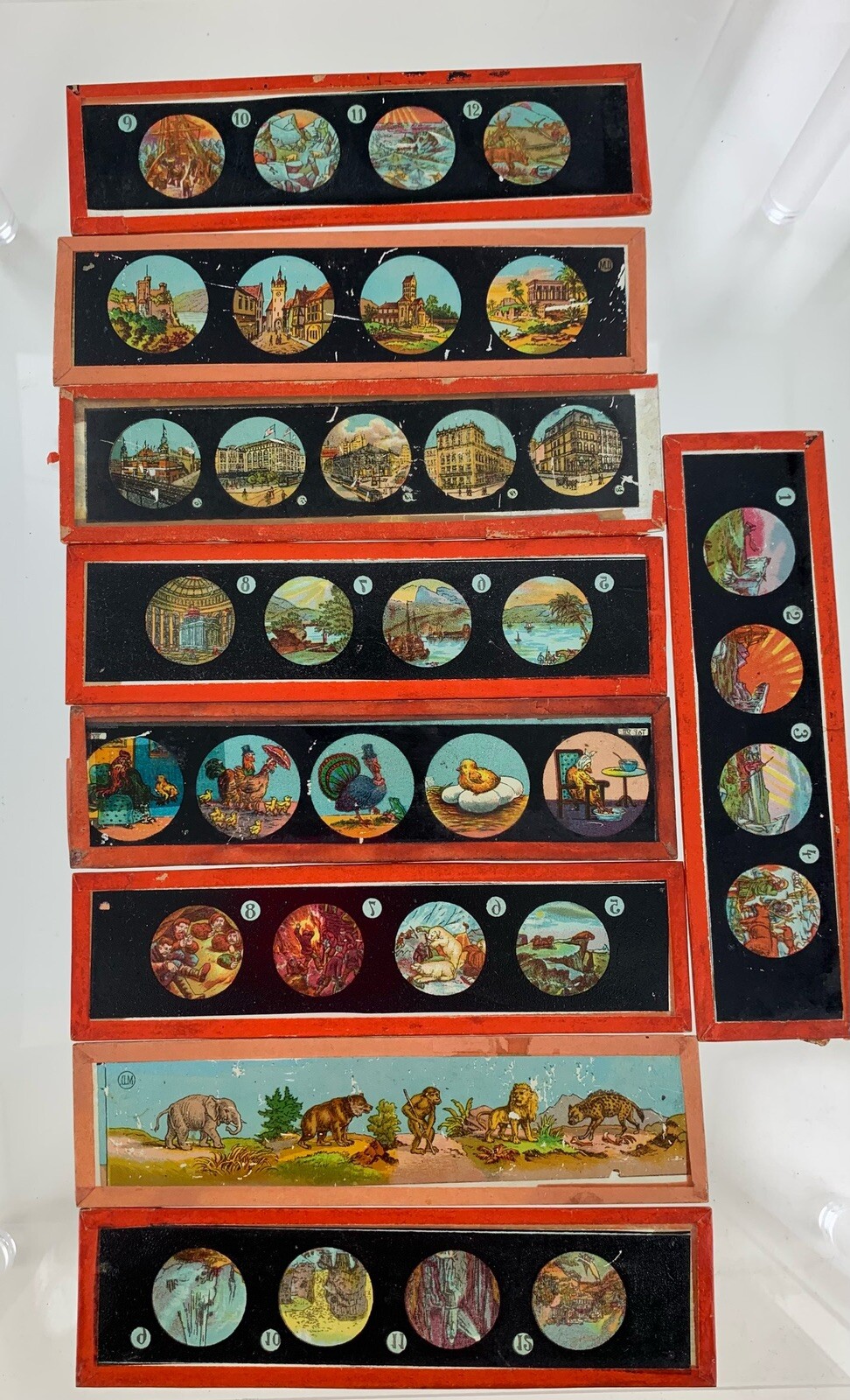 Lot #2 Antique 1890's Magic Lantern 9 Painted Slides Lot #2 Antique 1890's Magic Lantern 9 Painted Slides