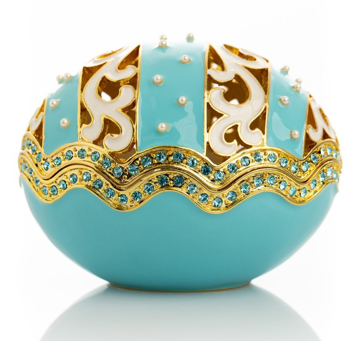 Keren Kopal  Egg with pearls Trinket Box Decorated with Austrian Crystals