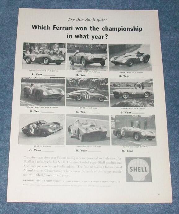 1964 Shell Gasoline Vintage Ad 'Which Ferrari Won the Championship...