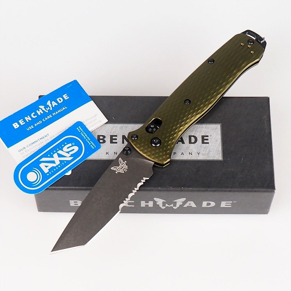 Benchmade 537SGY-1 Bailout Woodland Green Aluminum Serrated Folding Pocket Knife