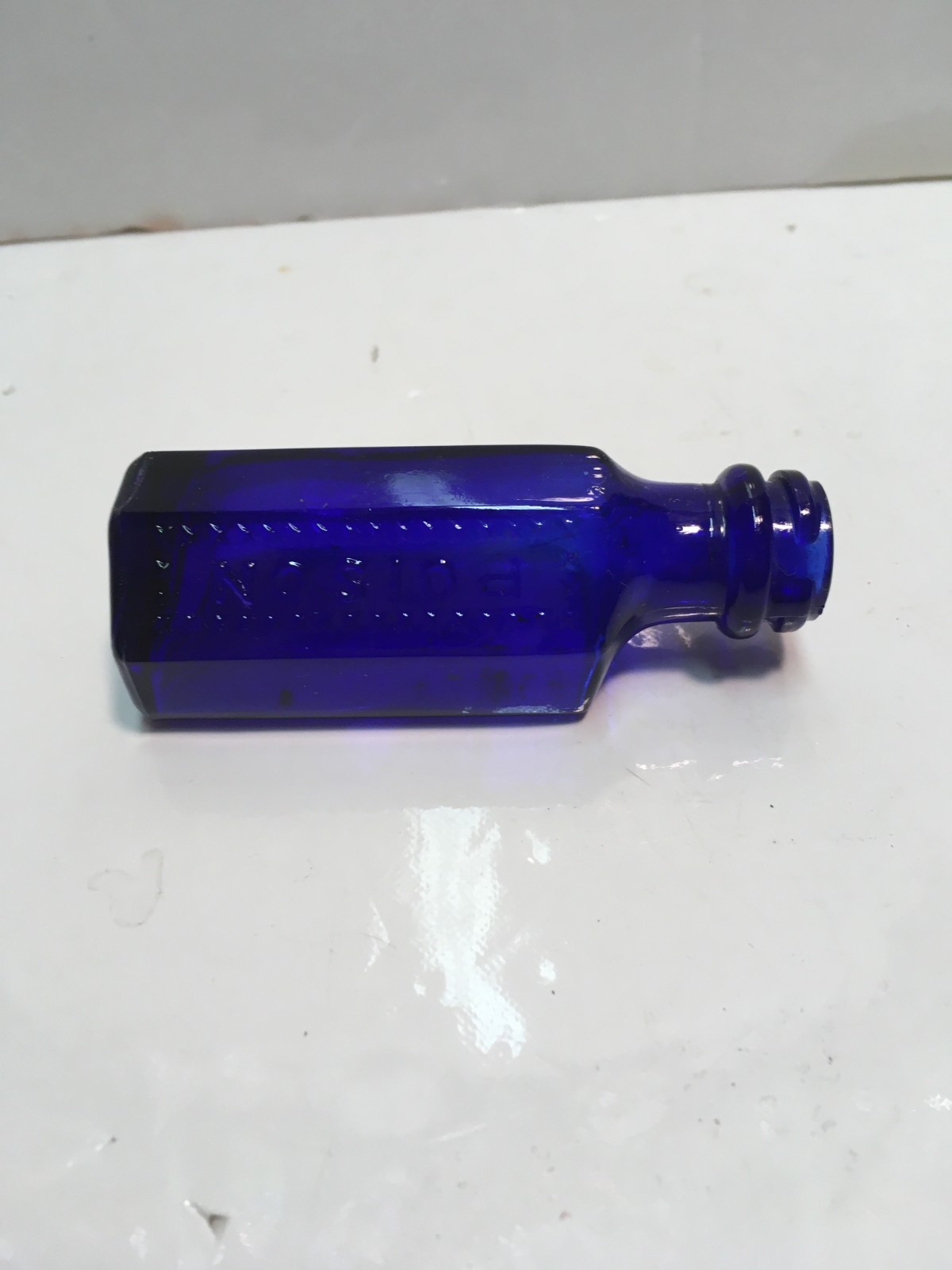 Antique  bottle Coffin Shaped  Blue 3 3/8\