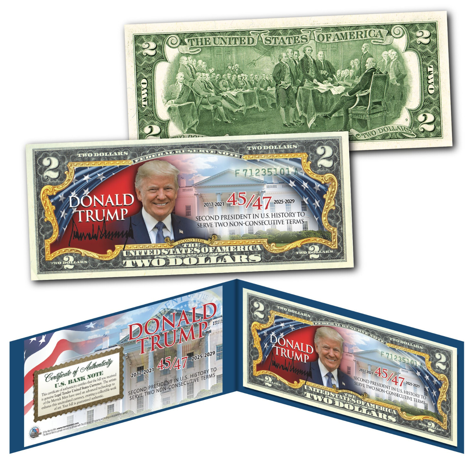 DONALD TRUMP 47th PRESIDENT Flag 45/47 Historic Genuine Legal Tender $2 US Bill DONALD TRUMP 47th PRESIDENT Flag 45/47 Historic Genuine Legal Tender $2 US Bill