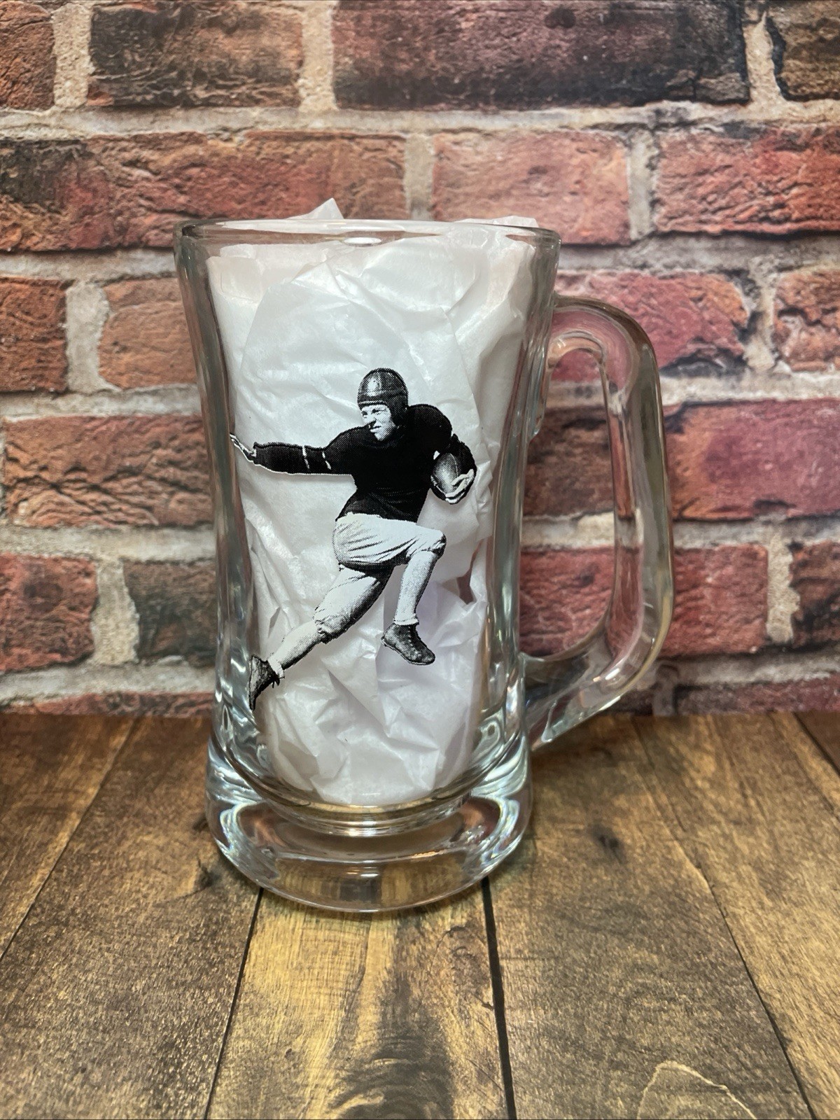 Vintage Libbey Heavy Glass Beer Mug Jay Berwanger Heisman Football Pose 6 in