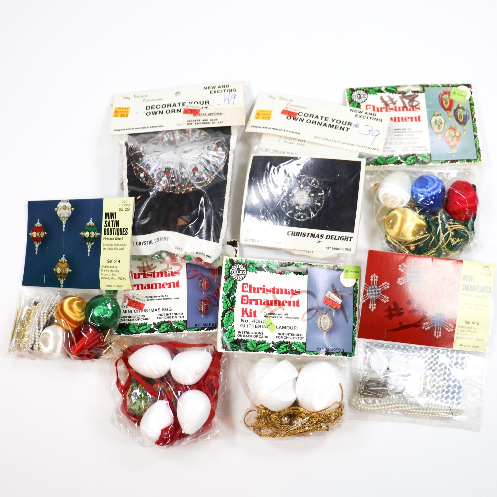 Vtg Christmas Ornament Kits Push Pin Craft Sequin Beads NOS 1970s 1980s Lot of 7