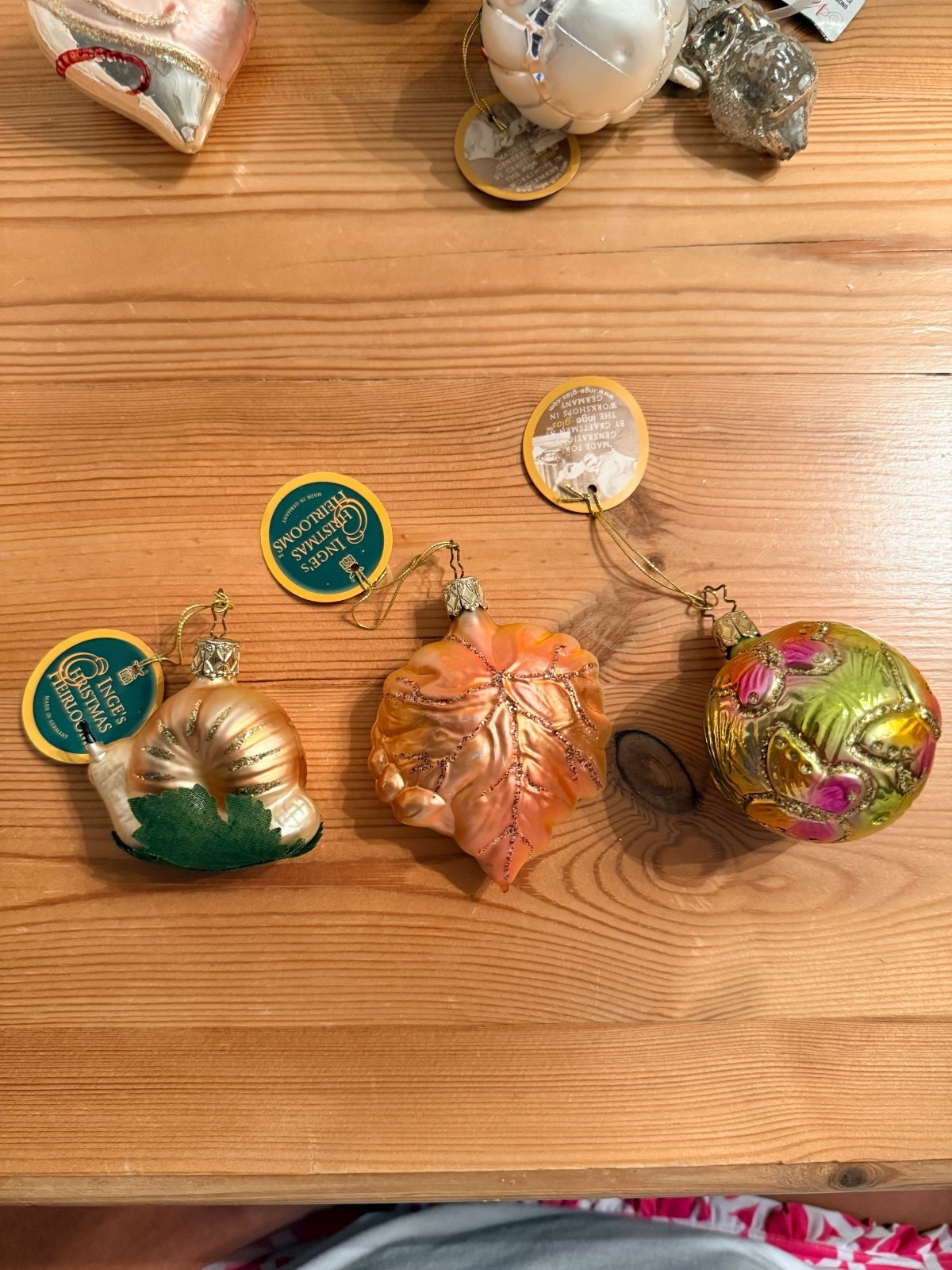 Inge's Christmas Heirlooms Glass Ornaments Set of 3 - Leaf, Snail, and Floral Ba Inge's Christmas Heirlooms Glass Ornaments Set of 3 - Leaf, Snail, and Floral Ba