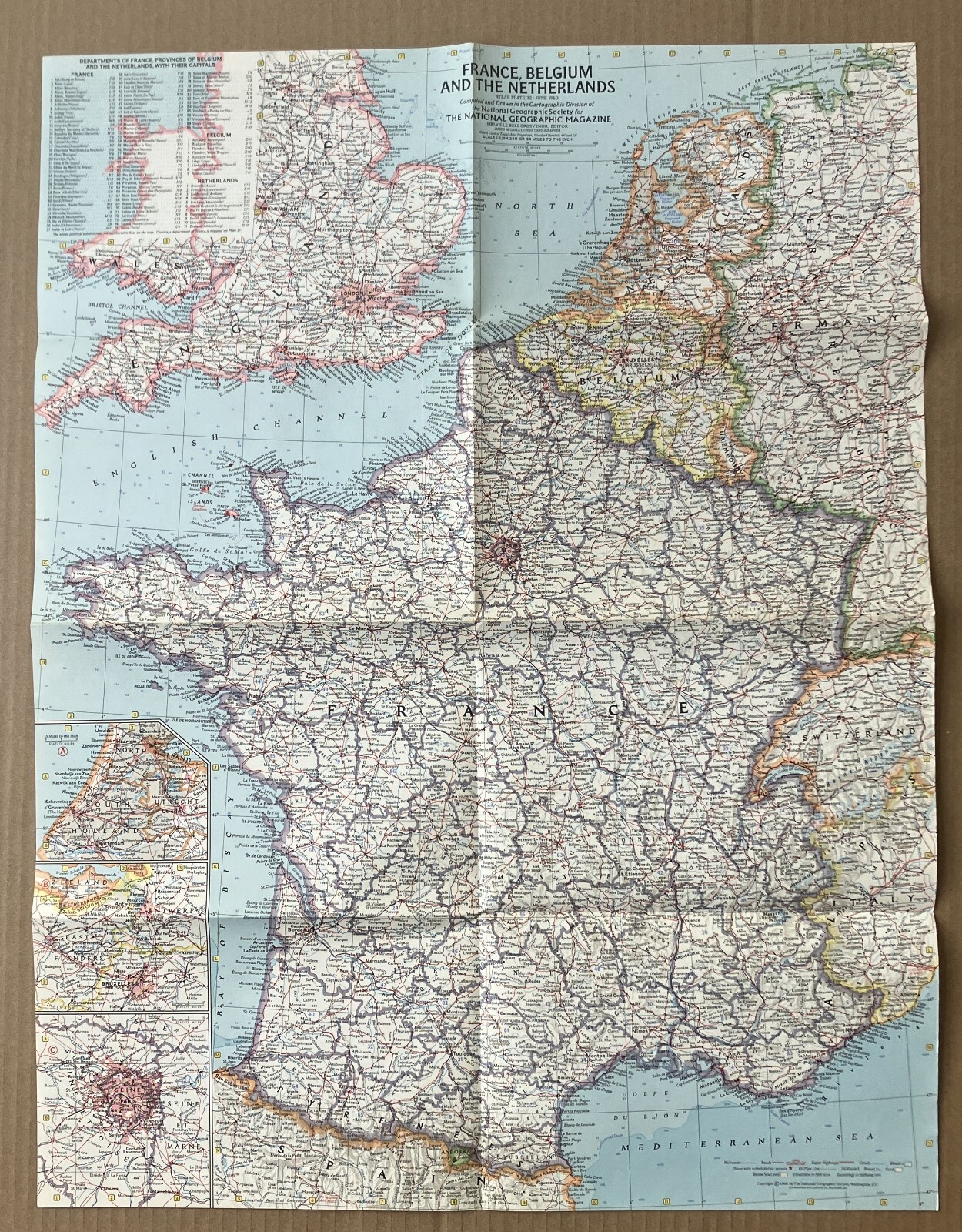 Map National Geographic France Belgium and the Netherlands 1960 Map National Geographic France Belgium and the Netherlands 1960