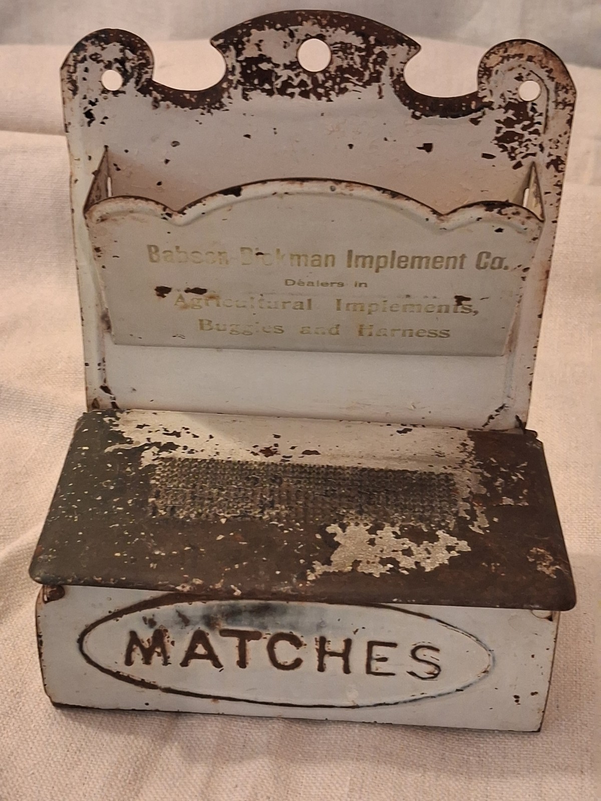 Babson Pitman Implement Co. Vintage Wall-Mount Match Holder \ Babson Pitman Implement Co. Vintage Wall-Mount Match Holder \