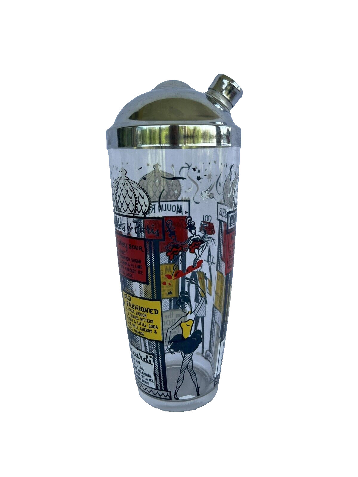 Vintage 50’s Cocktail Shaker Paris Theme Moulin Rouge Recipes MCM Barware