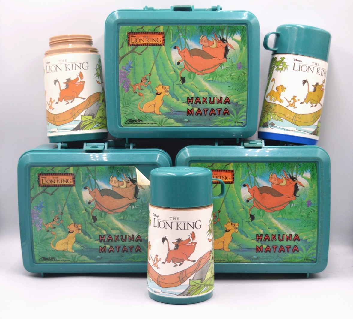 Disney The Lion King Plastic LunchBoxes VTG 90s Aladdin Hakuna Matata Thermoses