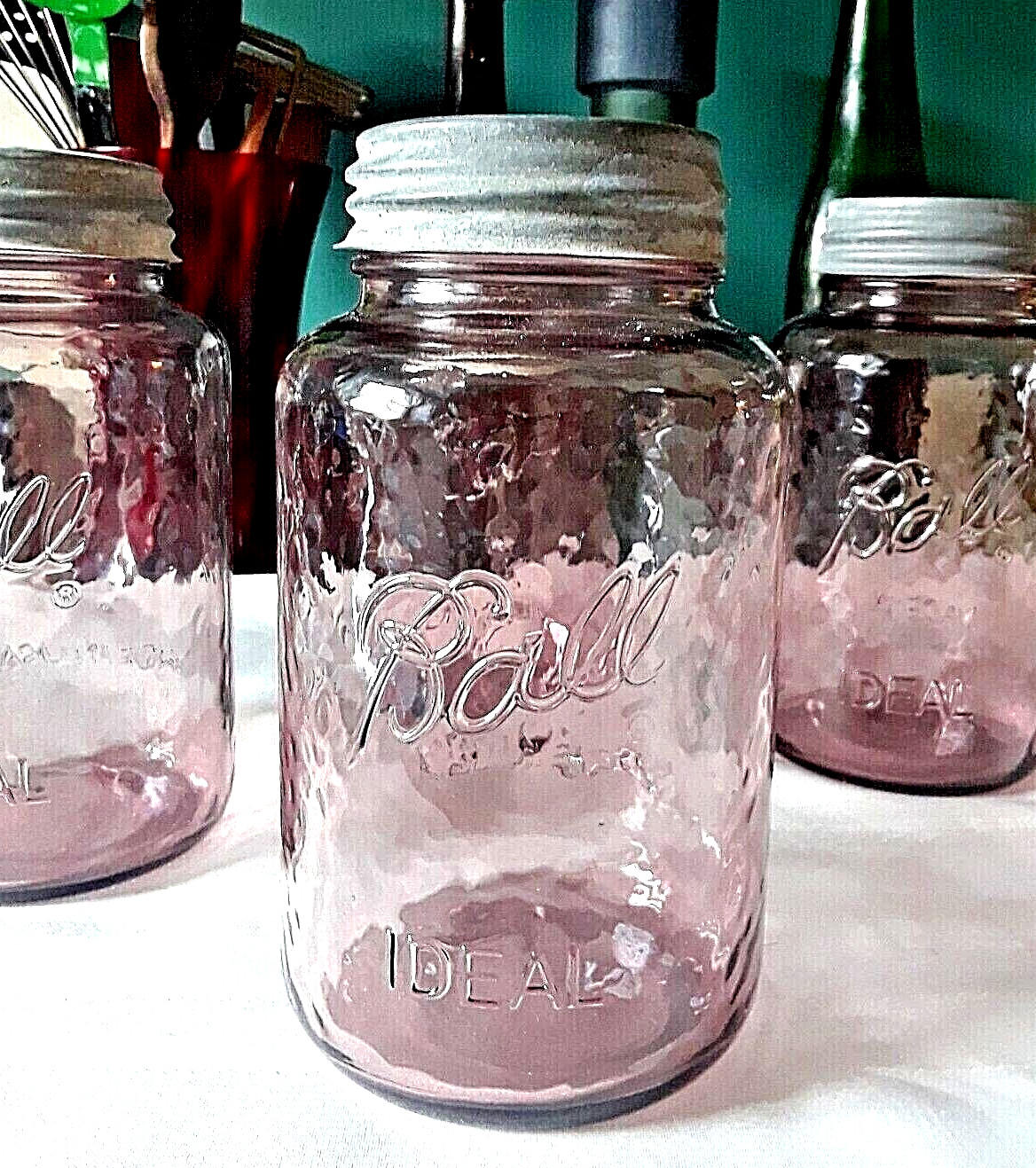 BALL Quart PINK Mason Jar ~ Antique ZINC LID Collectible ~ Rose Collector's