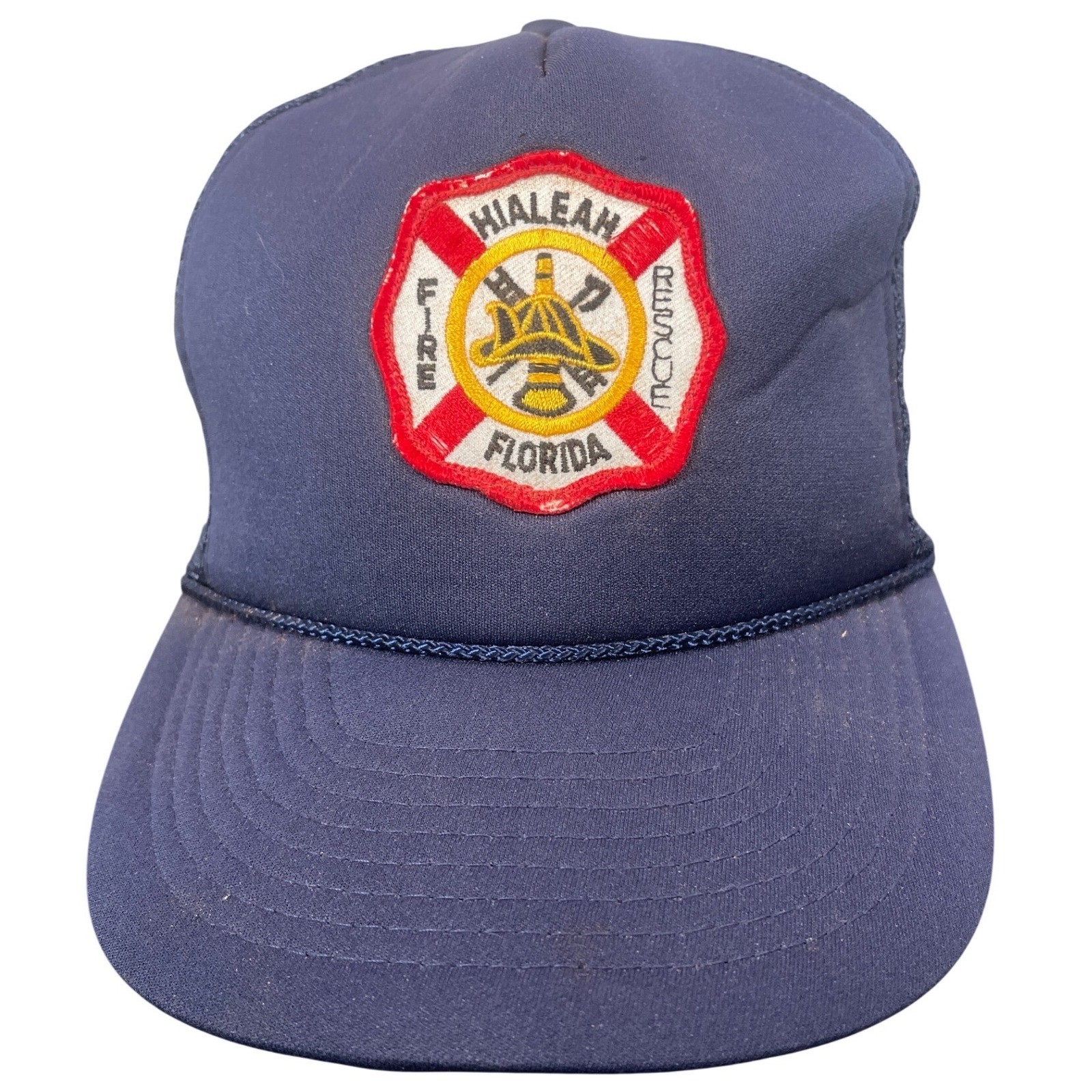 Vintage Hialeah Florida Fire Rescue Trucker Hat Navy Blue Snapback Cap Mesh Vintage Hialeah Florida Fire Rescue Trucker Hat Navy Blue Snapback Cap Mesh