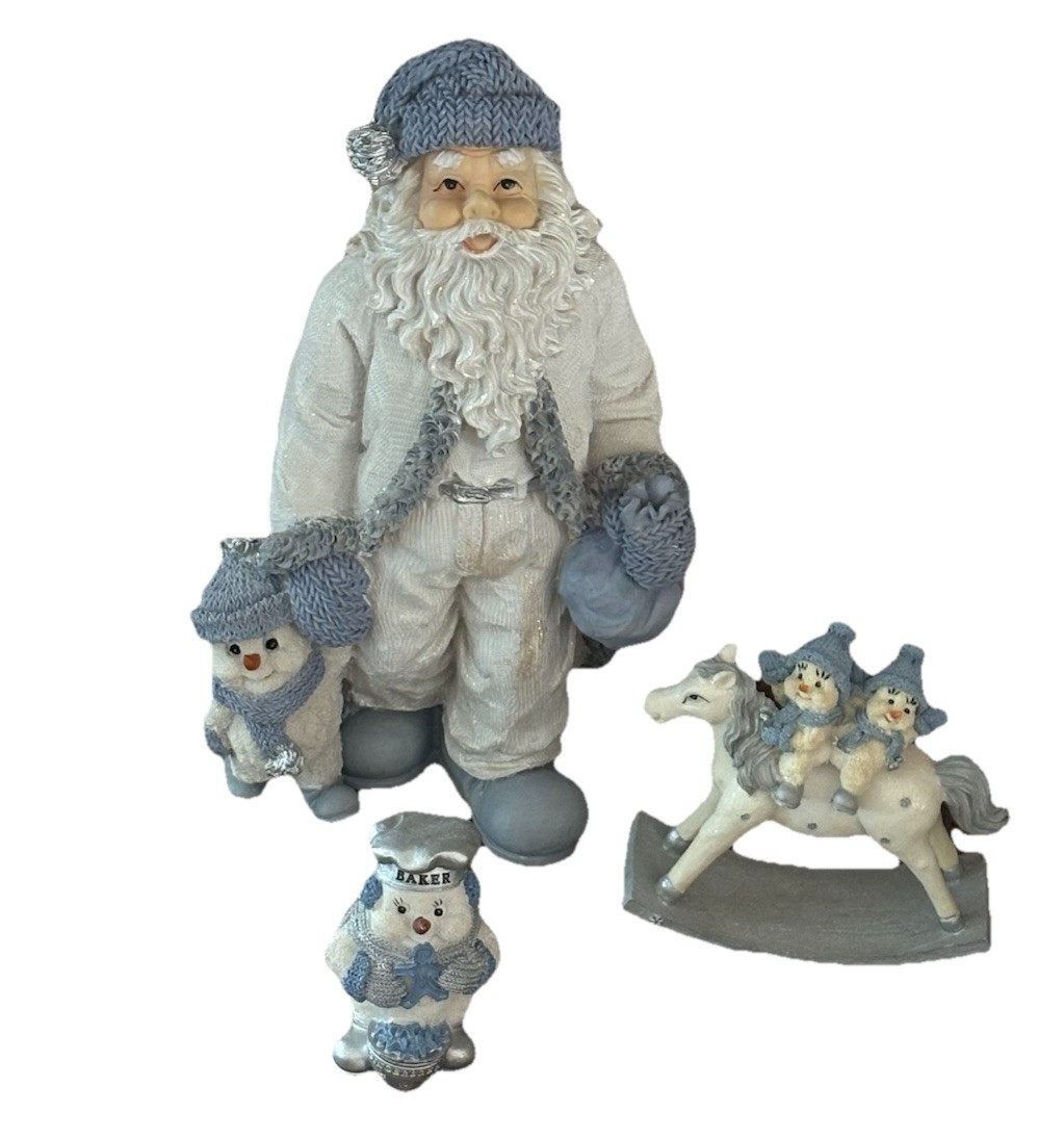 Vintage Snow Buddies Figurines “Ride 'em Buddies”, Baker Snowmen & Santa Clause