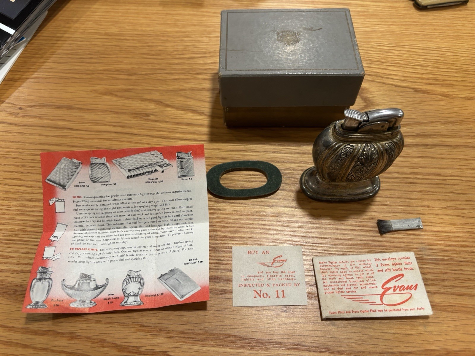 Vintage Evans Table Lighter With Box And Extras Vintage Evans Table Lighter With Box And Extras