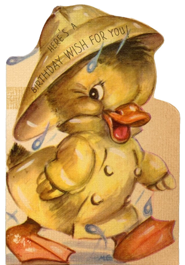 Vintage Rust Craft Greeting Card Birthday Wish Duckling Quack Raincoat   1940s