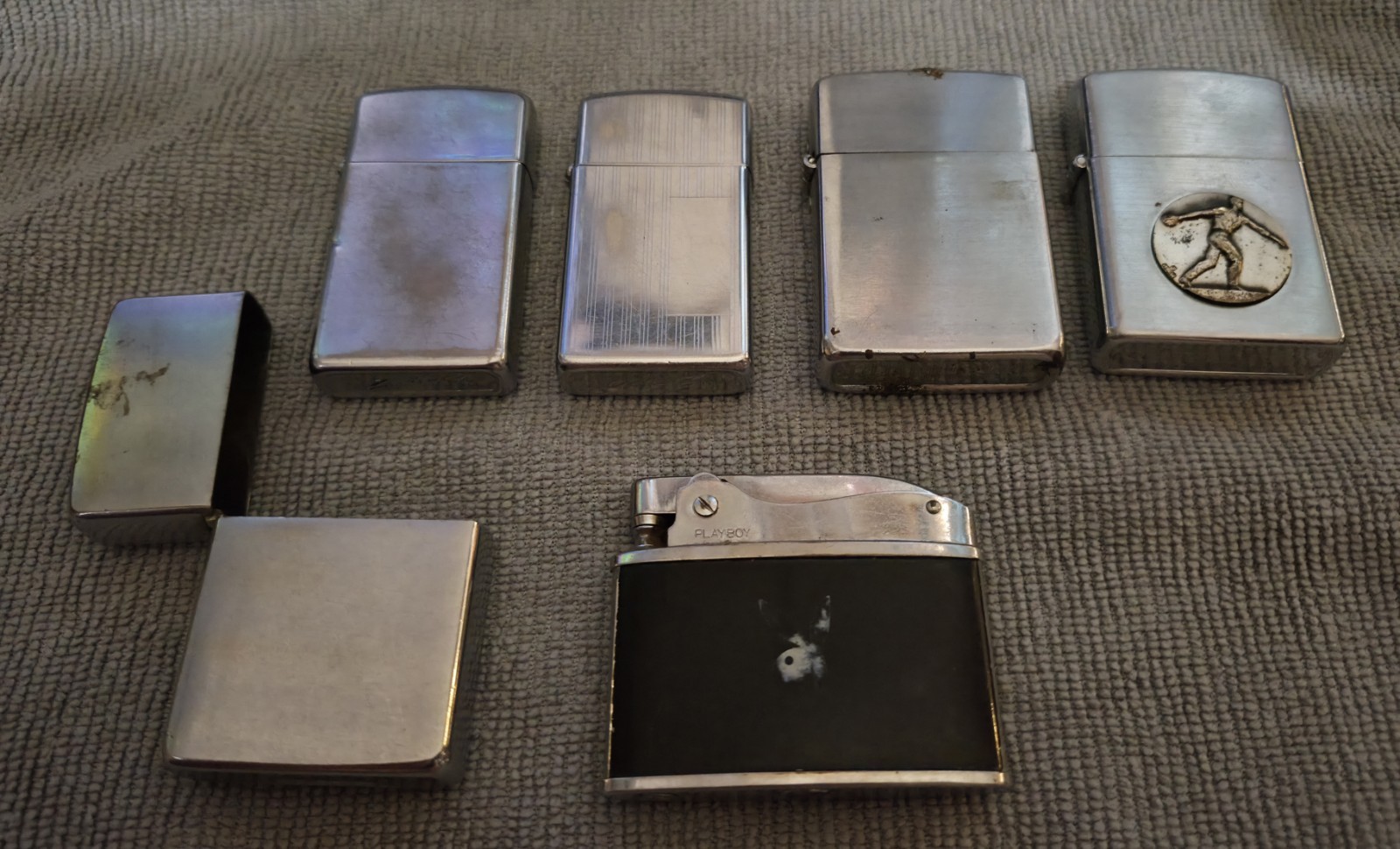 Vintage Lighter Lot Zippo, Playboy, Penguin,Champ (Working) Bonus Zippo Case