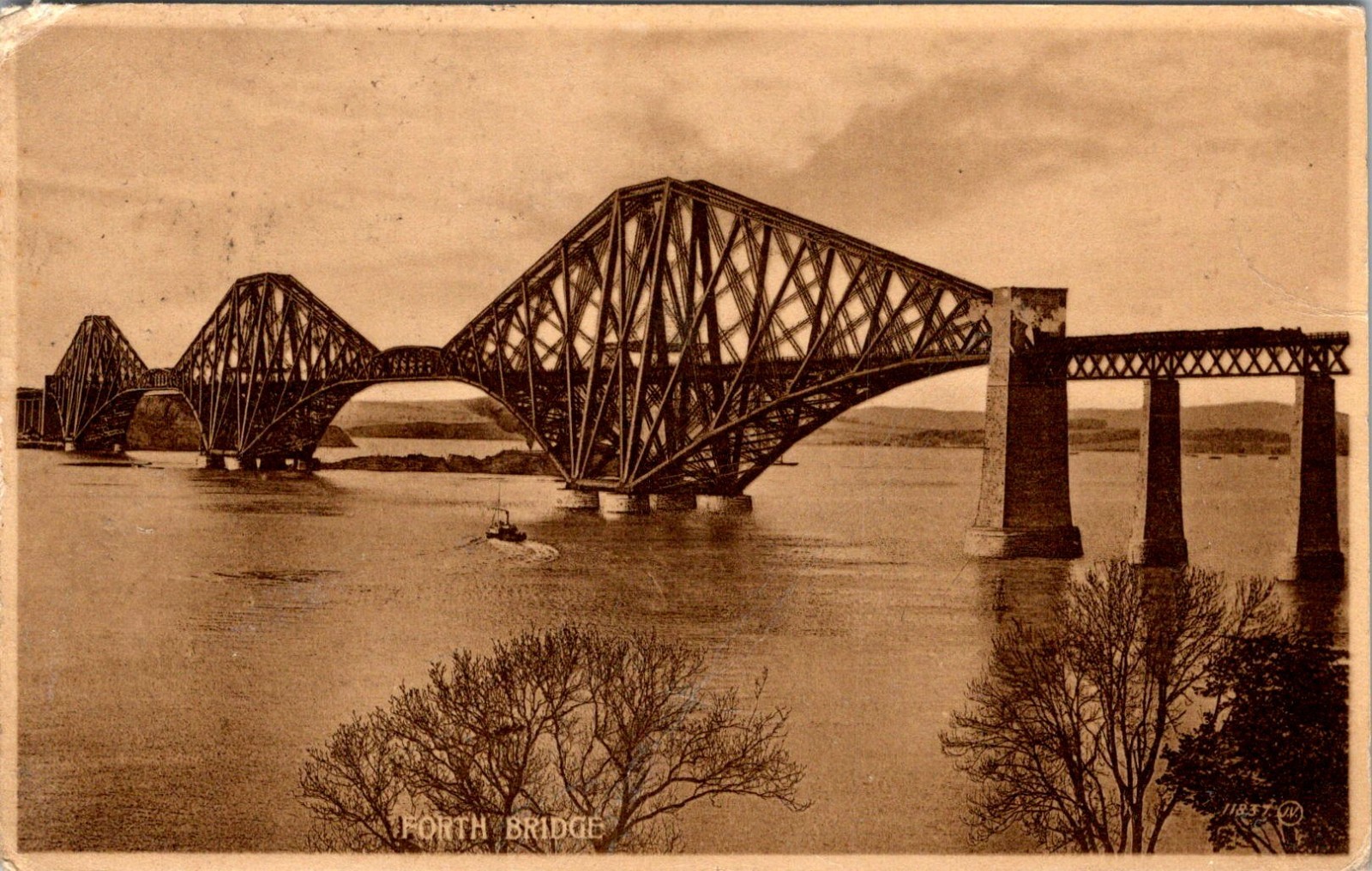 Forth Bridge Scotland Steel Railway Bridge Printed Postcard Posted 1915