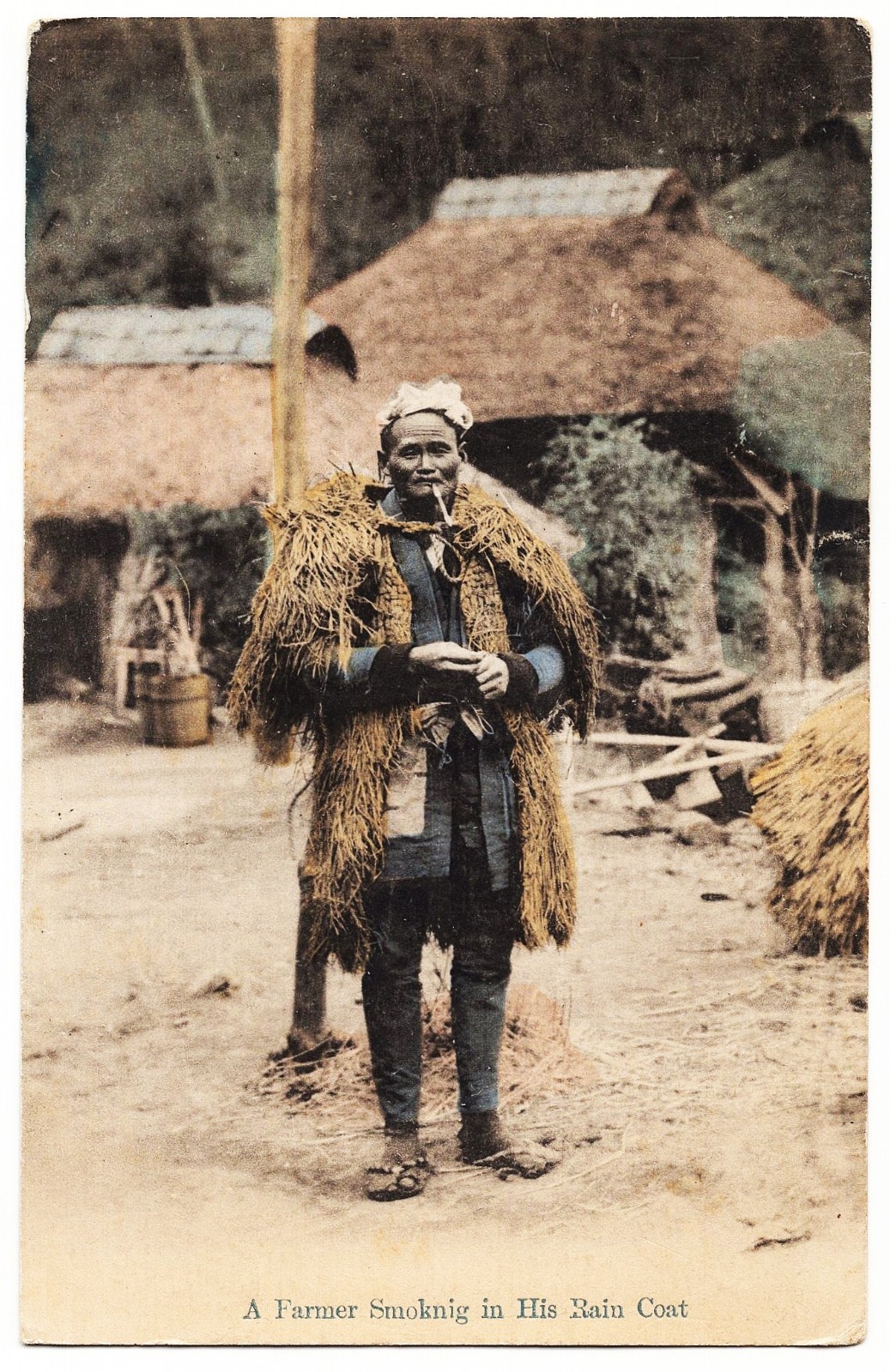 Japan - Farmer Smoking In His Rain Coat mailed 1925 antique postcard Japan - Farmer Smoking In His Rain Coat mailed 1925 antique postcard
