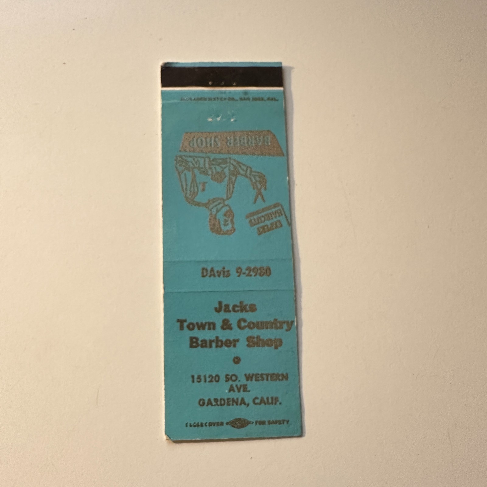Jacks Town & Country Barber Shop Gardena CA Vintage Matchbook Cover 5MB126-2-5