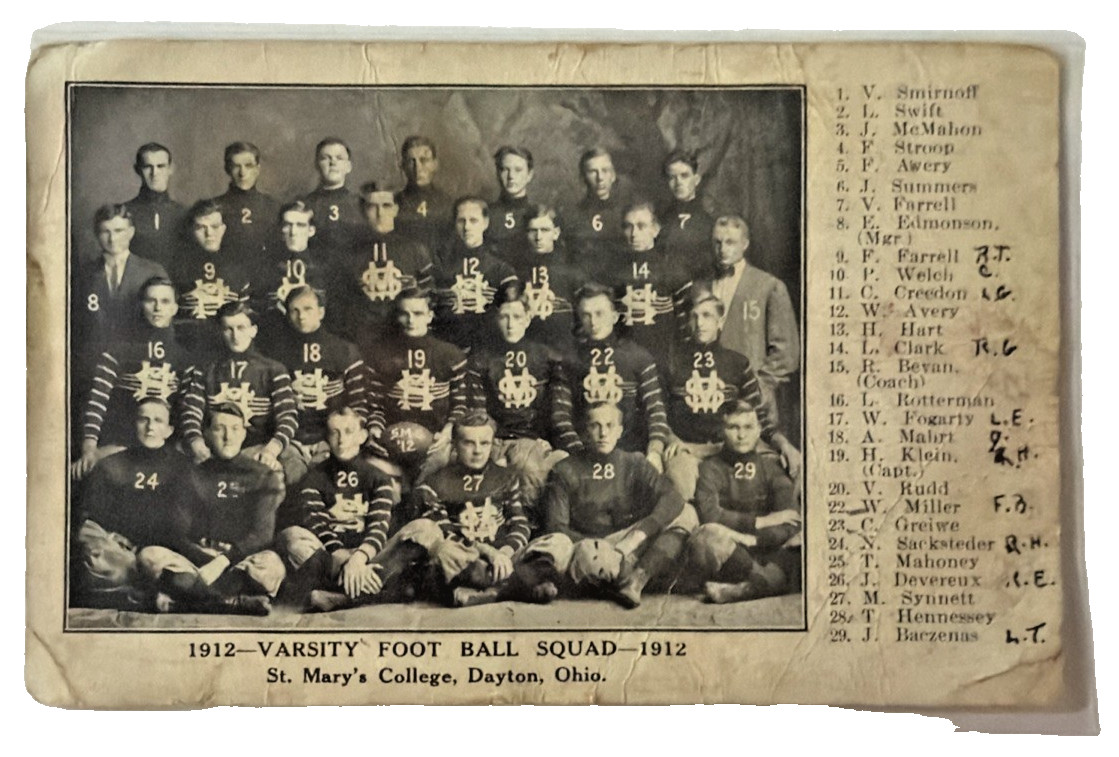 St. Mary's College Dayton Ohio, 1912 Football Team Picture Posted