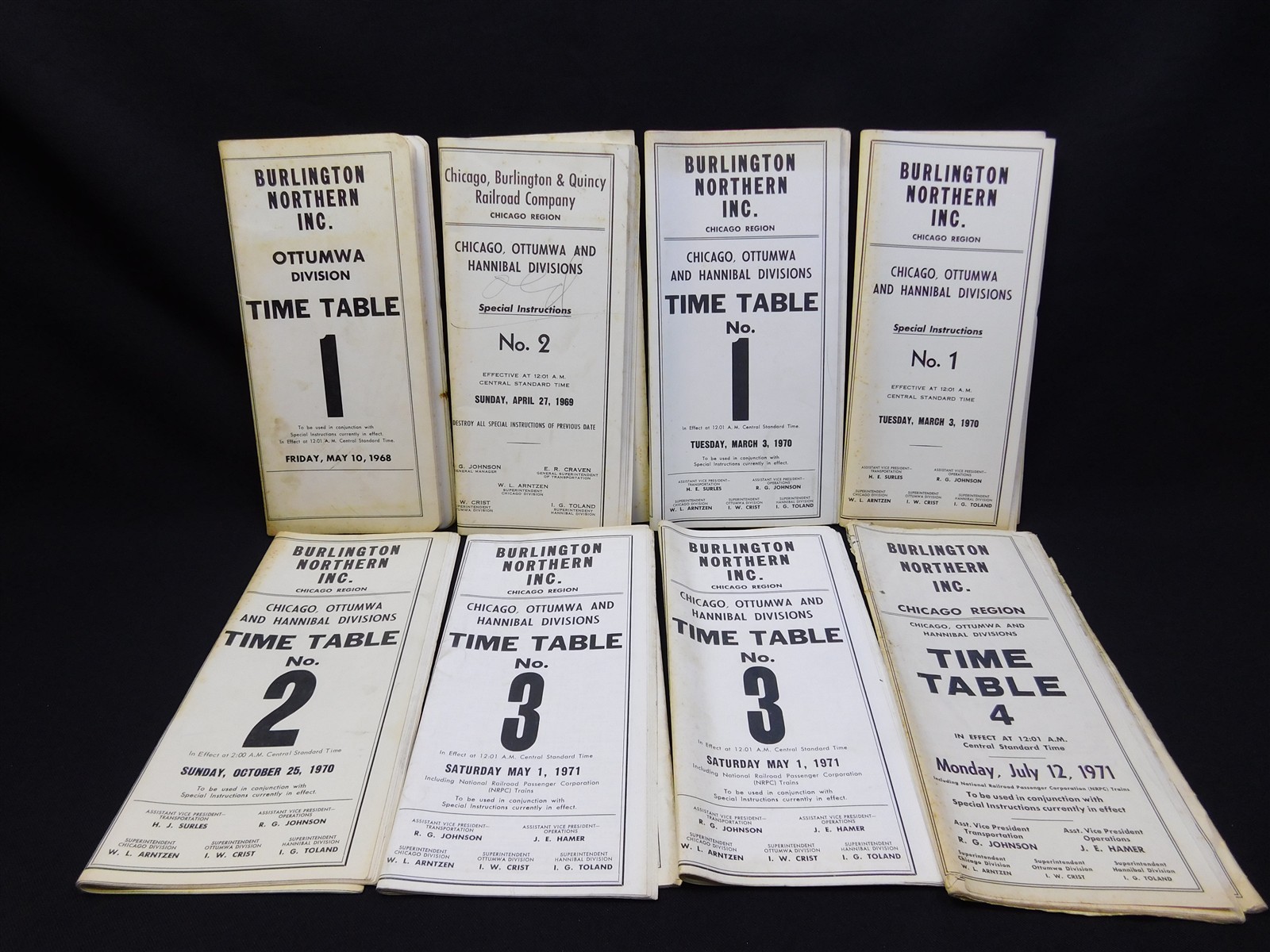 Vtg Burlington Northern Railroad Timetables 1968 1970 LOT of 8 Vtg Burlington Northern Railroad Timetables 1968 1970 LOT of 8