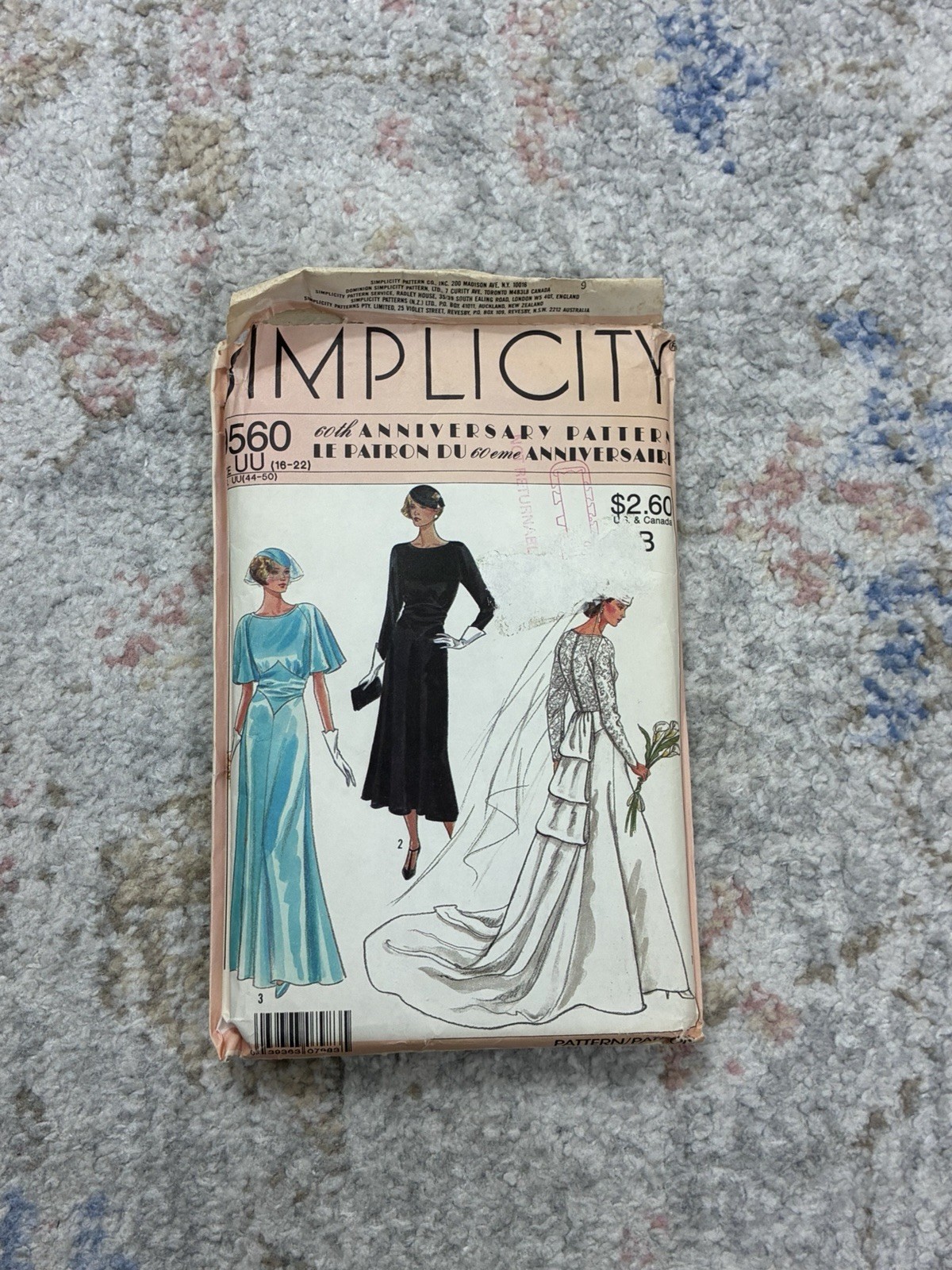Vintage Simplicity 9560 Sewing Pattern 1920s Art Deco Wedding Gown Size UU 16-22