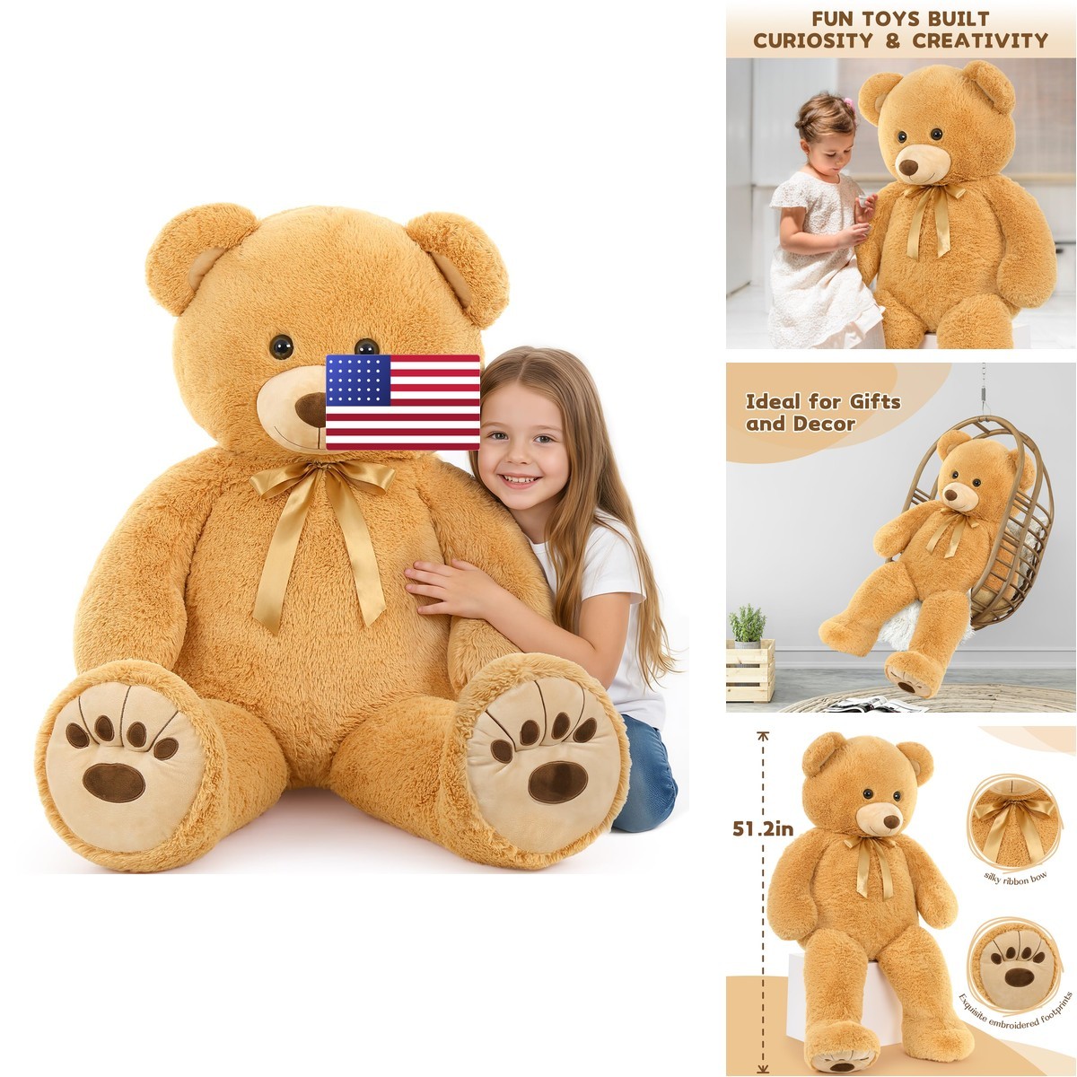 Morismos Giant Teddy Bear Stuffed Animal 51In Lifesize Big Teddy Bear Large Morismos Giant Teddy Bear Stuffed Animal 51In Lifesize Big Teddy Bear Large