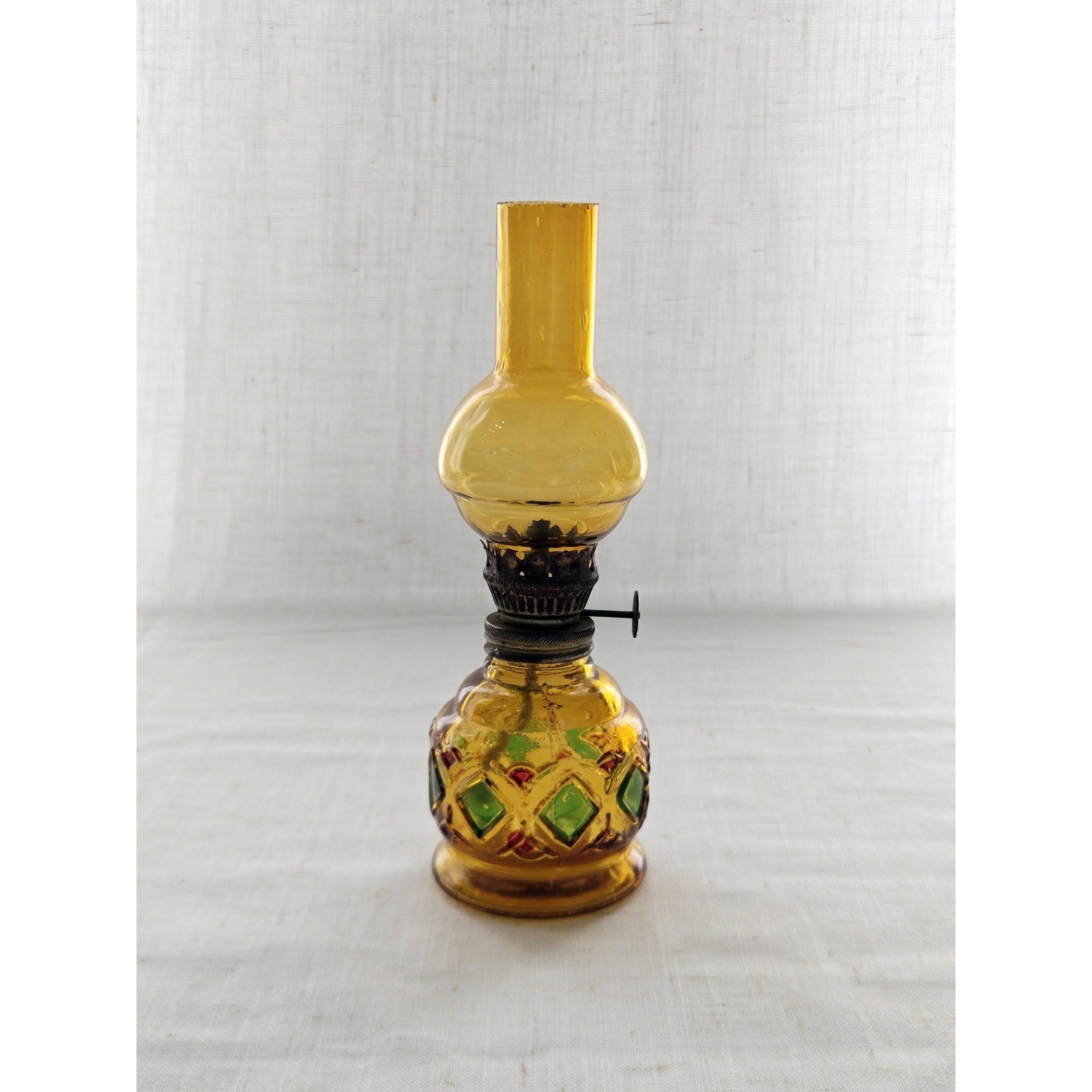 VTG 1970S Amber Glass Oil Lamp, Hurricane Lantern, Hong Kong Kerosene Light VTG 1970S Amber Glass Oil Lamp, Hurricane Lantern, Hong Kong Kerosene Light