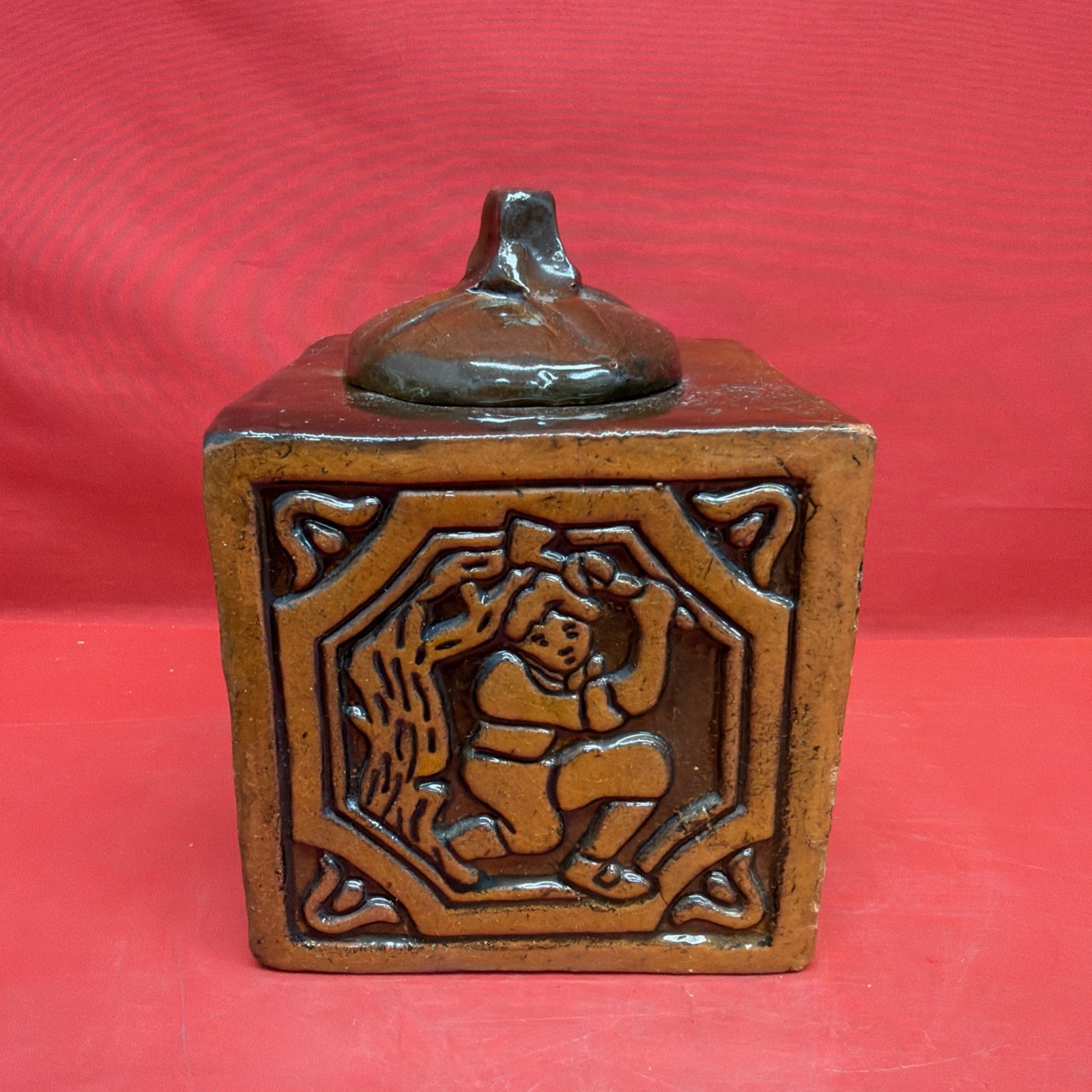 Vintage 1979 Henry Mercer Moravian Pottery Tile Works Four Seasons Inkwell